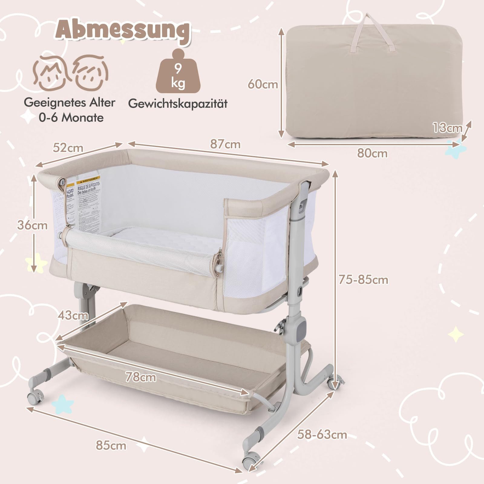 COSTWAY Beistellbett, 1-tlg., Reisebett, Babybett, 6 günstig online kaufen