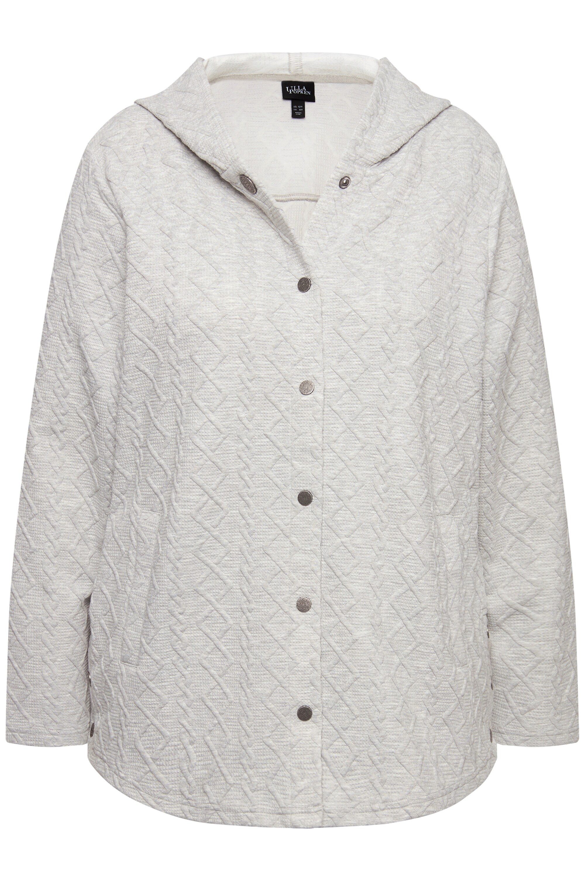 Ulla Popken Sweatjacke Hoodie-Jacke Zopfmuster Druckknöpfe hinten länger günstig online kaufen