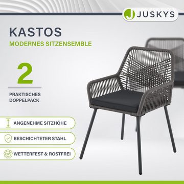 Juskys Gartenstuhl Kastos (2 St), Gartenmöbel mit Kissen, Rope Geflecht, modern & bequem