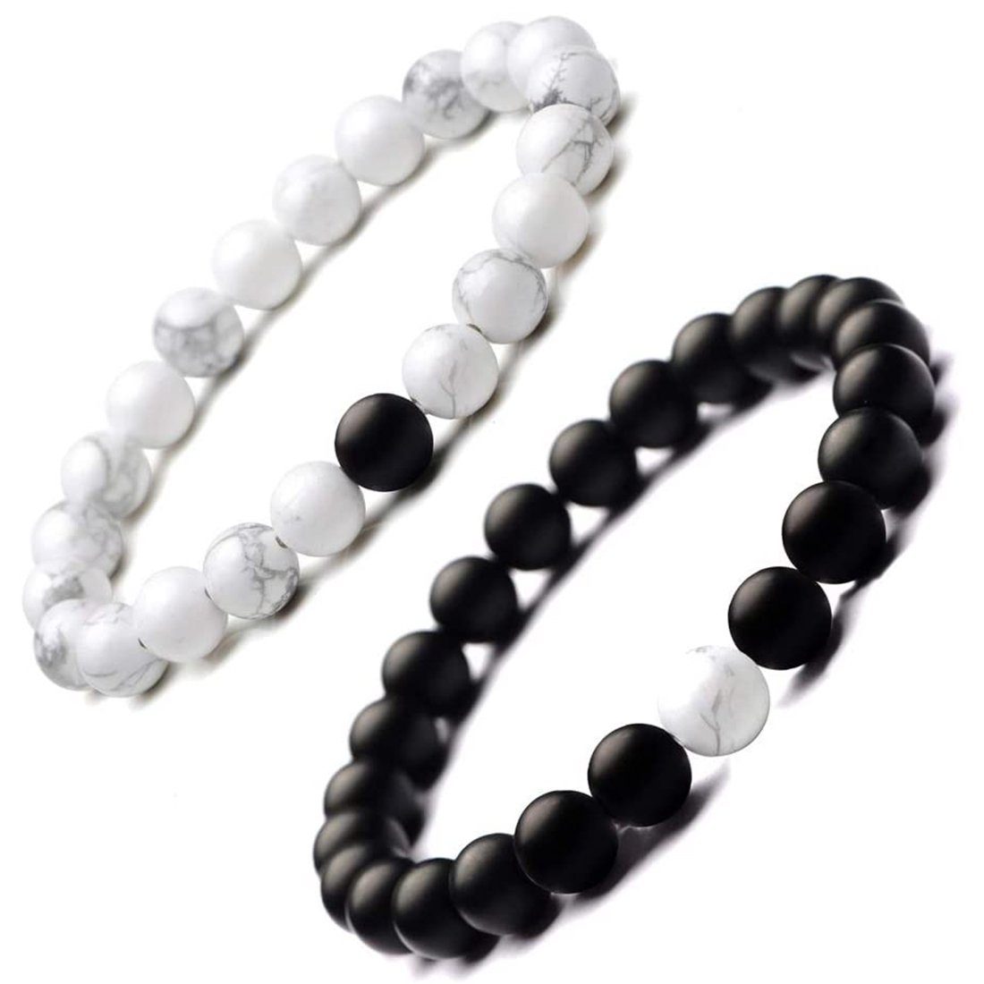 Matte Partner Haiaveng mit 8mm schwarz und Armband Perlen Armband, weiß Paar Bead-Armband-Set Armbänder