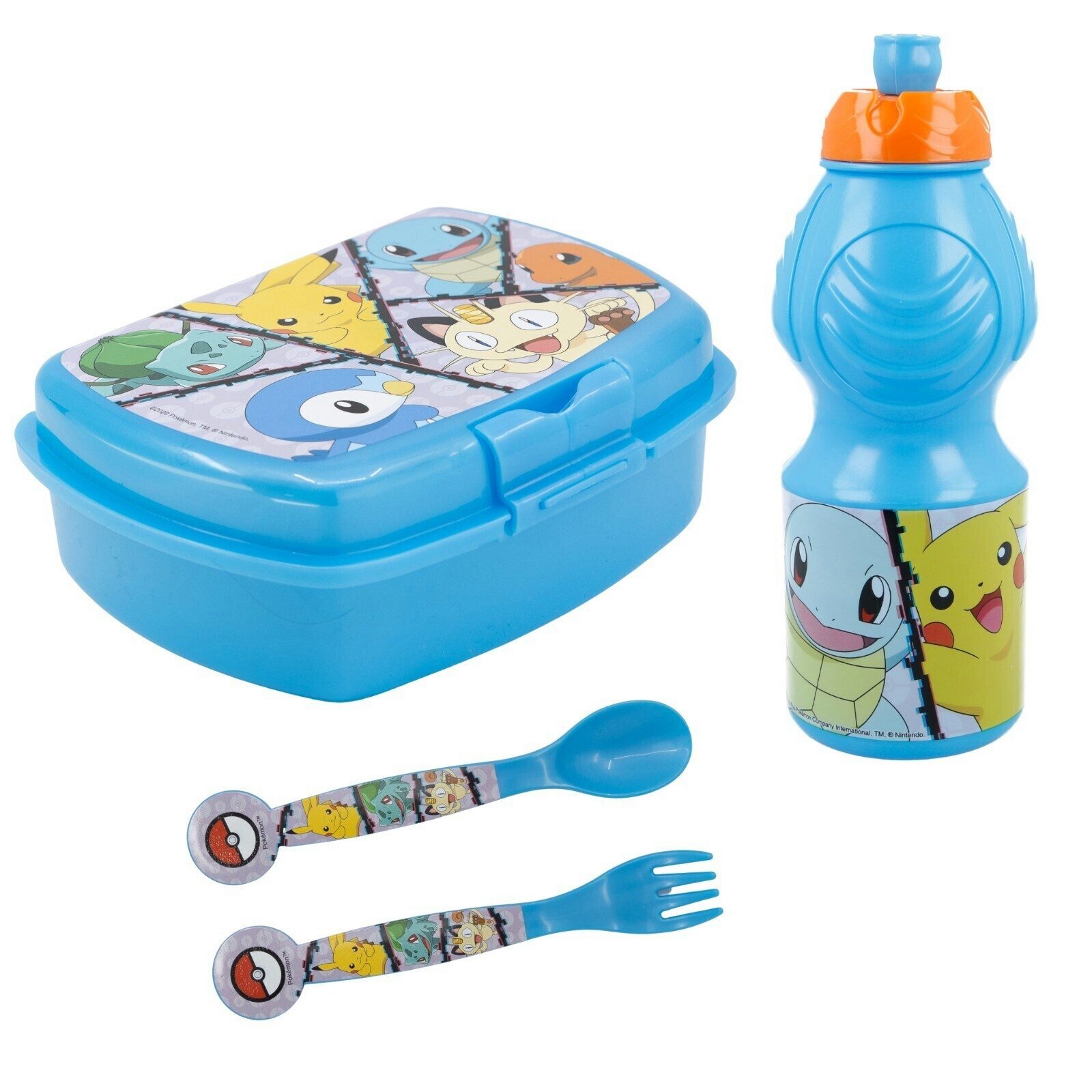 POKÉMON Lunchbox Pokemon Pikachu Kinder 4 teiliges Set Brotdose Trinkflasche Besteck, (4-tlg., Spar-Set)