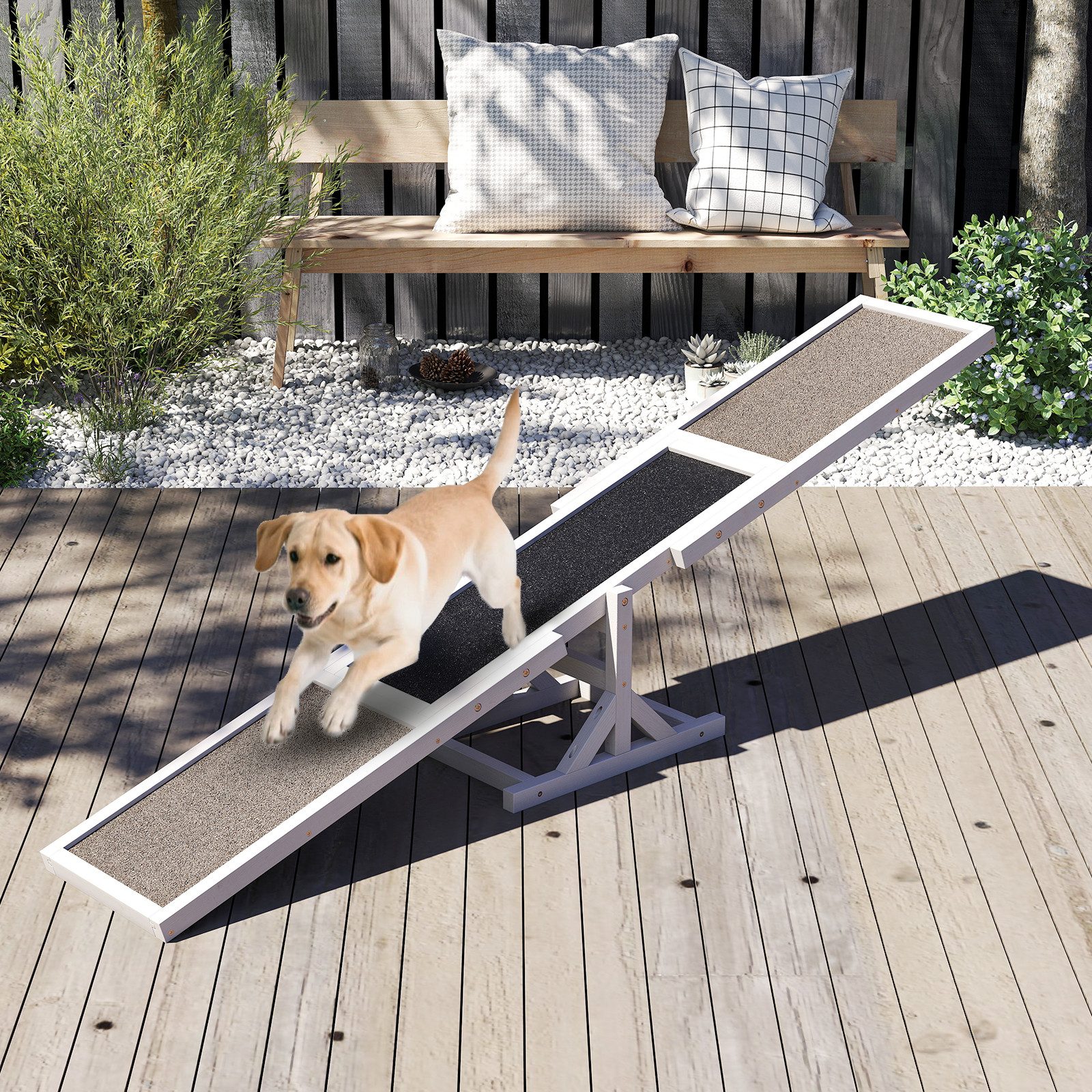 COSTWAY Agility-Wippe, Fichtenholz, Asphalt, Hundewippe, Hundesport für Balance-Training