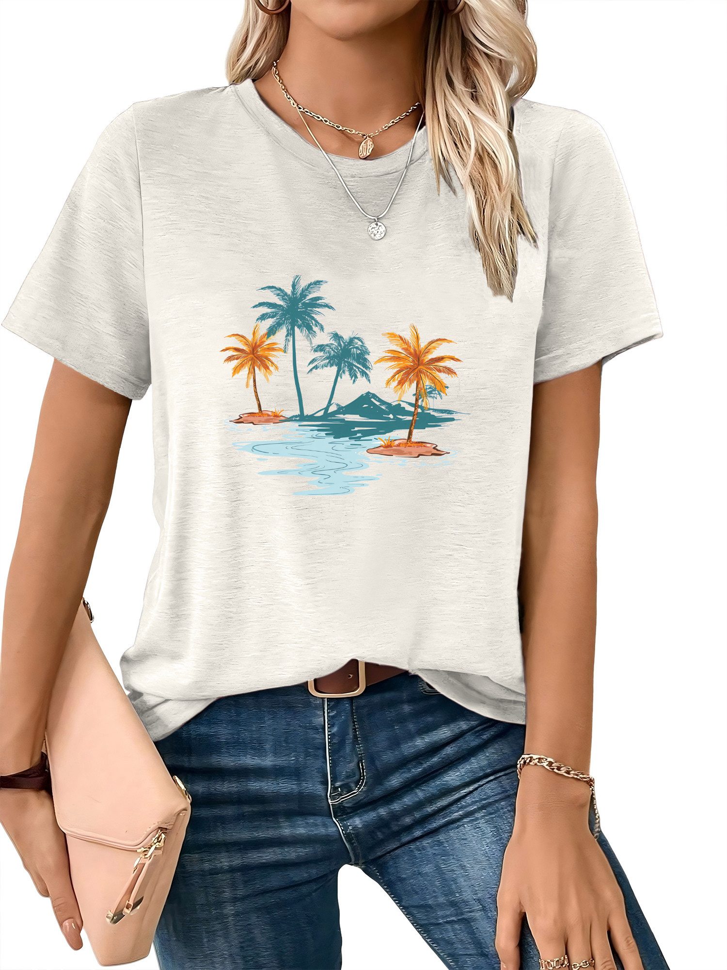 PYL T-Shirt Damen Kurzarm Sommerferien Basic-Shirt günstig online kaufen