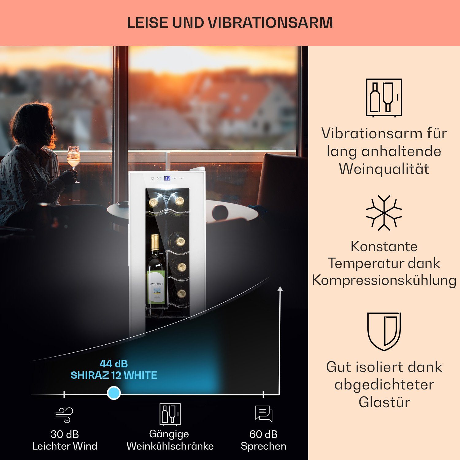 Klarstein Weinkühlschrank Shiraz 12 Slim Uno, für 12 Standardflaschen á 0,75l,Wein Flaschenkühlschrank Weintemperierschrank Weinschrank Kühlschrank