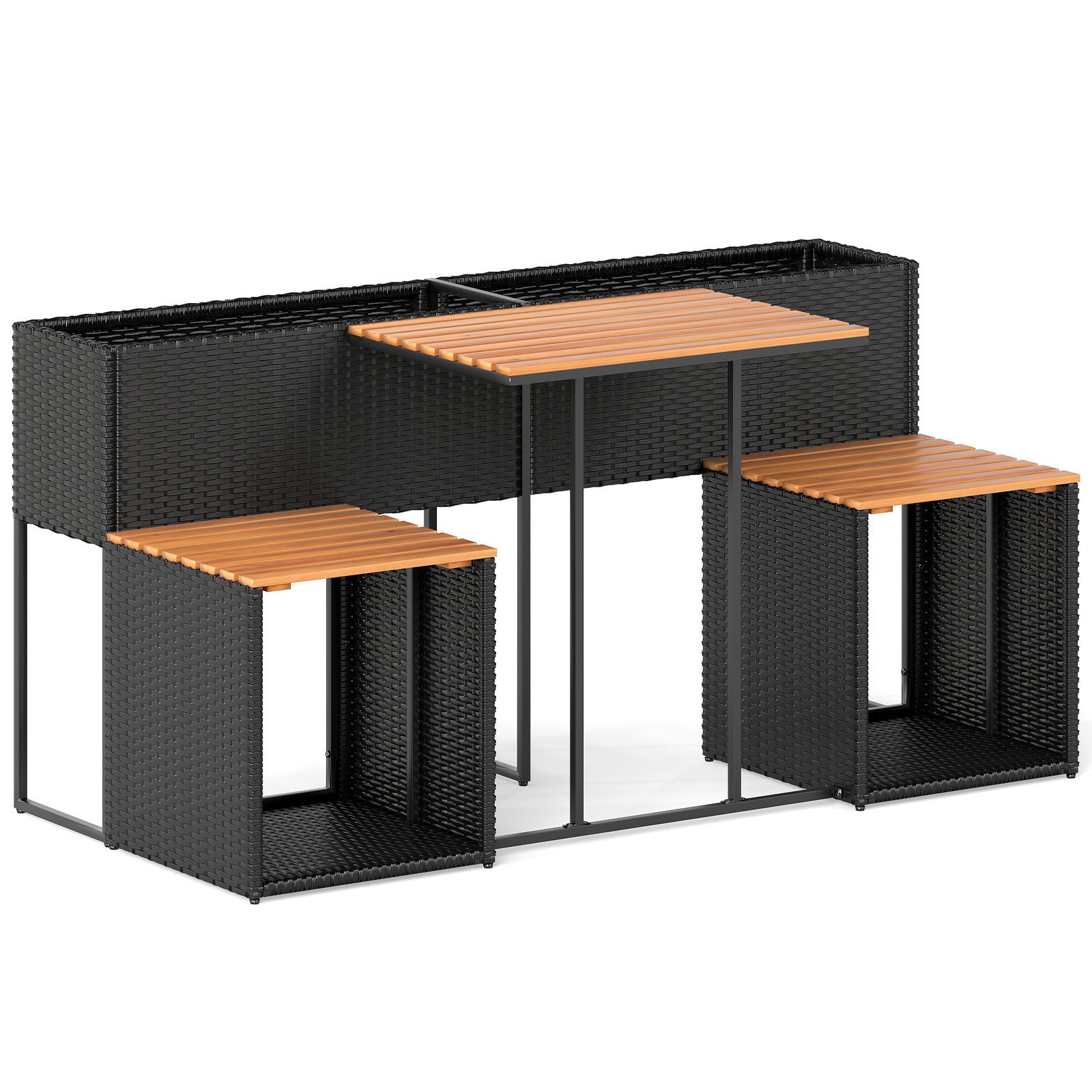 KOMFOTTEU Balkonset, 2 in 1 Gartenmöbel Set mit Hochbeet, Pflanzkasten & Stauraum