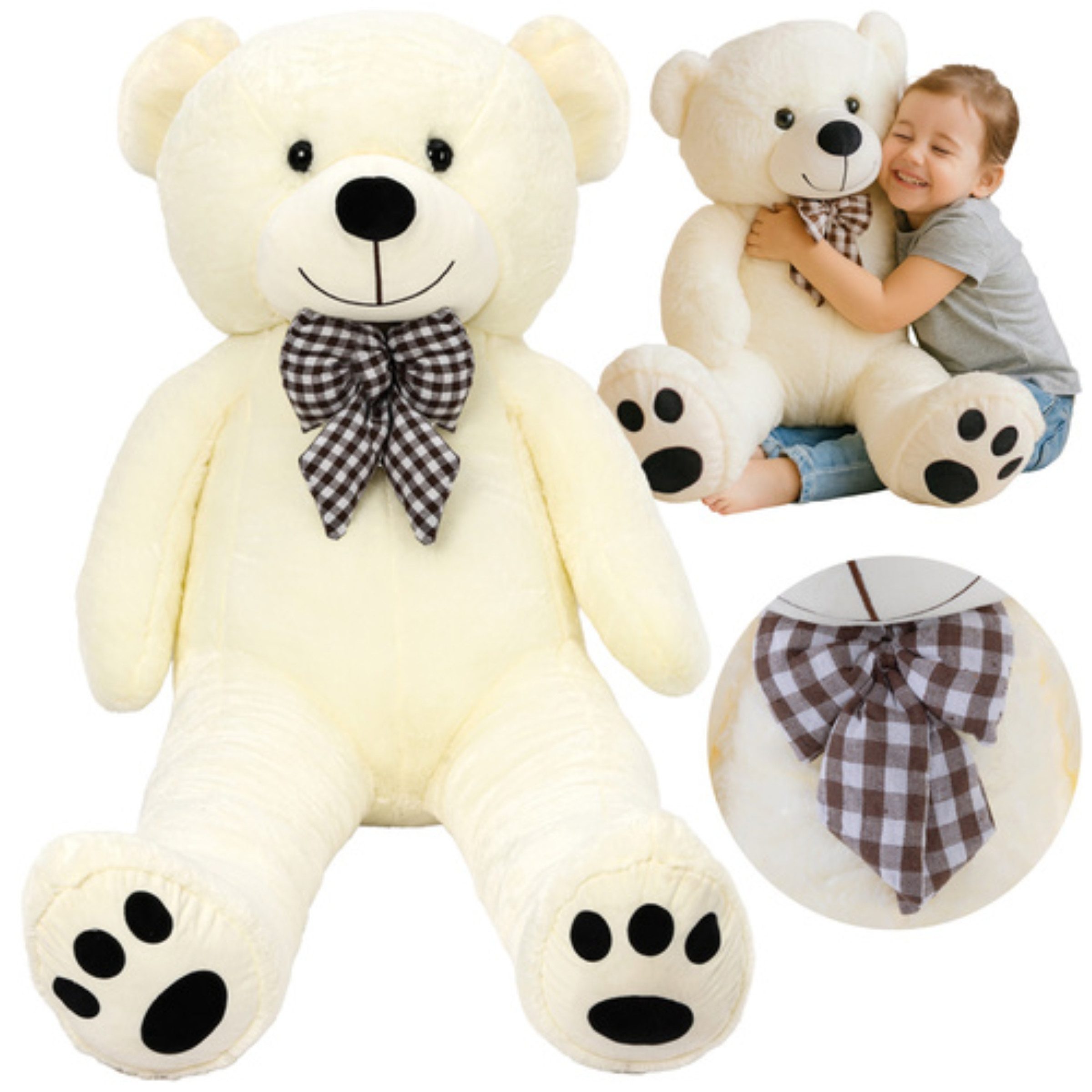 KRUZZEL Kuscheltier Teddybär 100 cm Kuscheltier Plüschtier für Kinder und Erwachsene (Teddybär Kuscheltier 100 cm Plüschtier mit Schleife für Kinder, Plüschtier Teddybär 100 cm weich mit Schleife für Kinder), Großformatiges Kuscheltier Dekorative Schleife