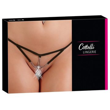 Cottelli Collection String-Ouvert Ouvert Tanga mit Ketten und Perle - schwarz/silber