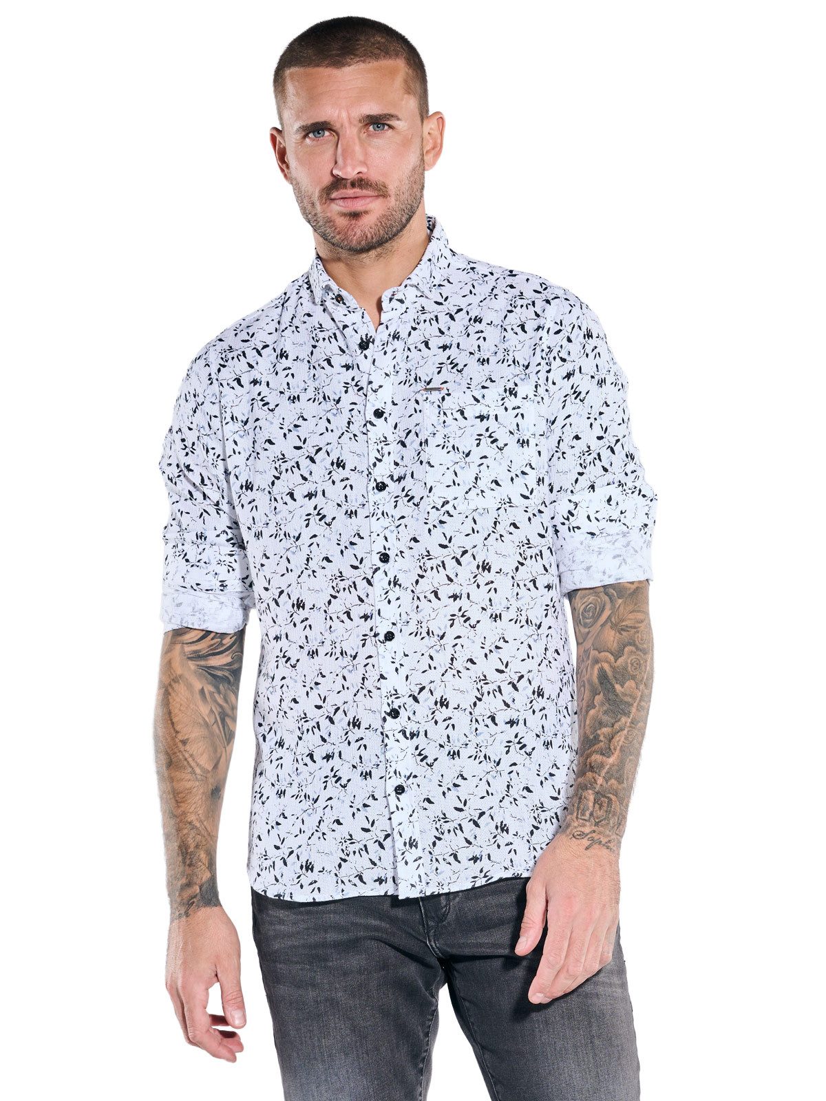 emilio adani Langarmhemd Herren Langarmhemd mit Druckmusterung, Grau