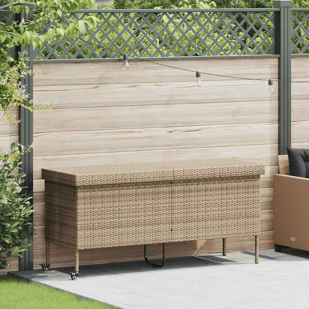 vidaXL Gartenbox Gartentruhe mit Rollen Beige 160x55x75 cm Poly Rattan