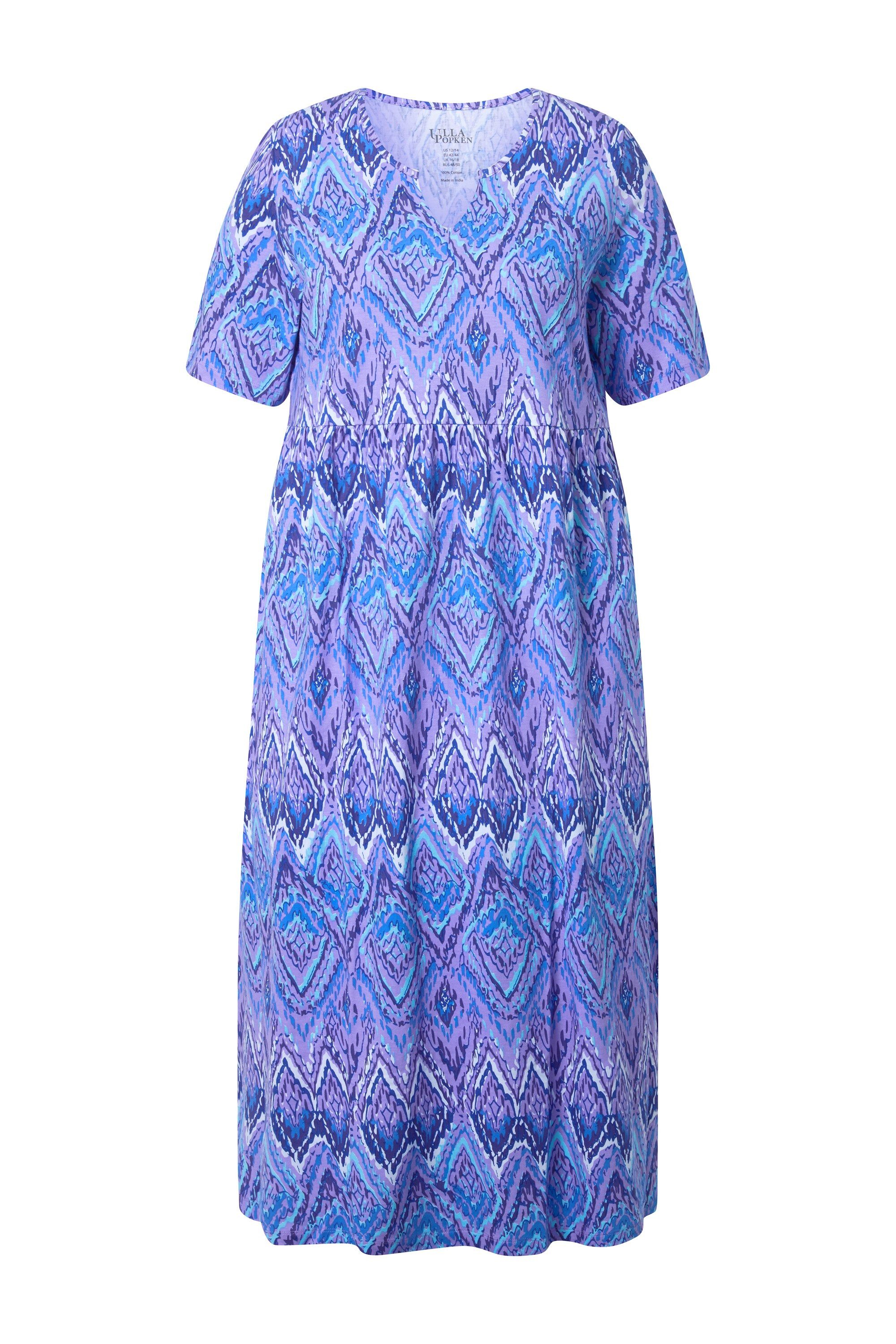 Ulla Popken Maxikleid Maxikleid gemustert A-Linie Tunika-Ausschnitt