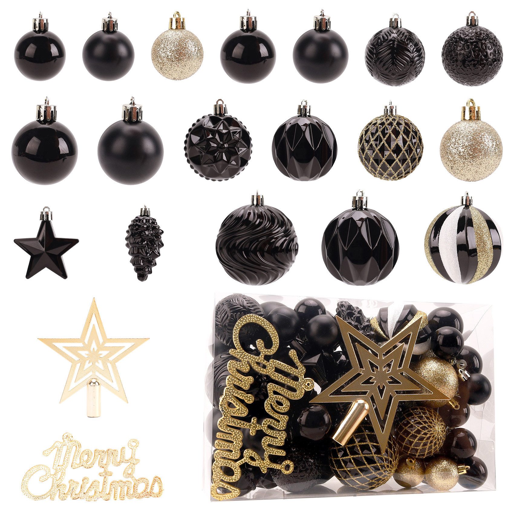 ElitVita Weihnachtsbaumkugel 66er Set Новогодние шары, mit Baumspitze Stern, mit Tannenzapfen (66 St), Christbaumschmuck für Weihnachtsbaum Weihnachten Deko