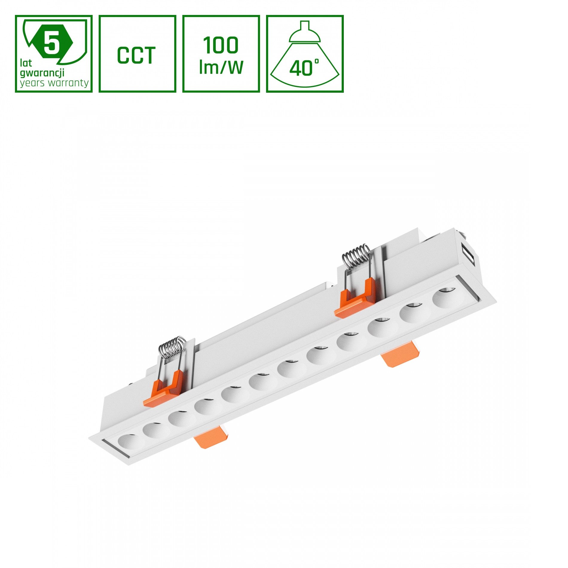 SpectrumLED LED Einbaustrahler LED Einbaustrahler 12W 230V eckig 40° weiß IP20 1200lm CCT 2700K-4000K, Warmweiß / Neutralweiß, CCT, UGR <19