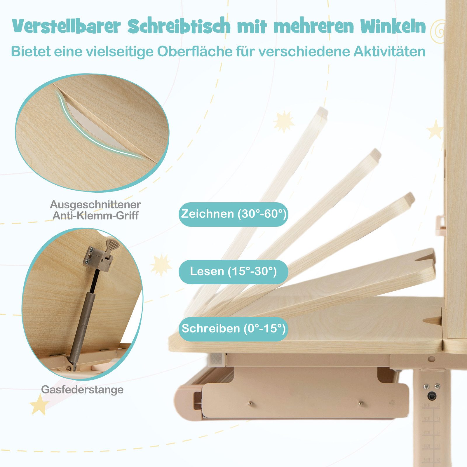 COSTWAY Kindertisch, mit Regal & Schublade, höhenverstellbarer, ab 3 Jahre