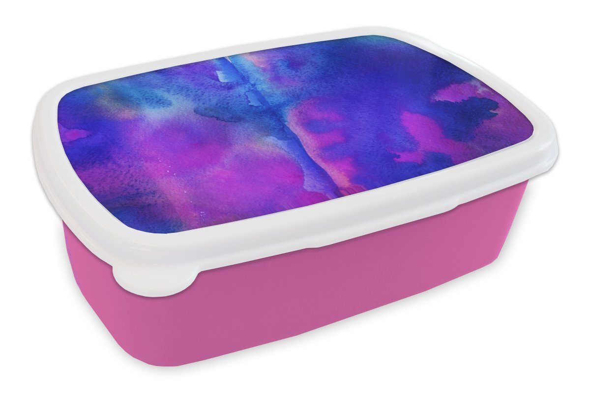 MuchoWow Lunchbox Aquarell - Blau - Farbton - Violett, Kunststoff, (2-tlg), Brotbox für Erwachsene, Brotdose Kinder, Snackbox, Mädchen, Kunststoff rosa