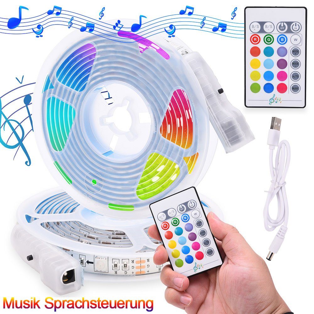 Musik 2/3/5M, IR-Fernbedienung USB, RGB, mit Stripe 60-flammig, Sunicol LED Sprachsteuerung,
