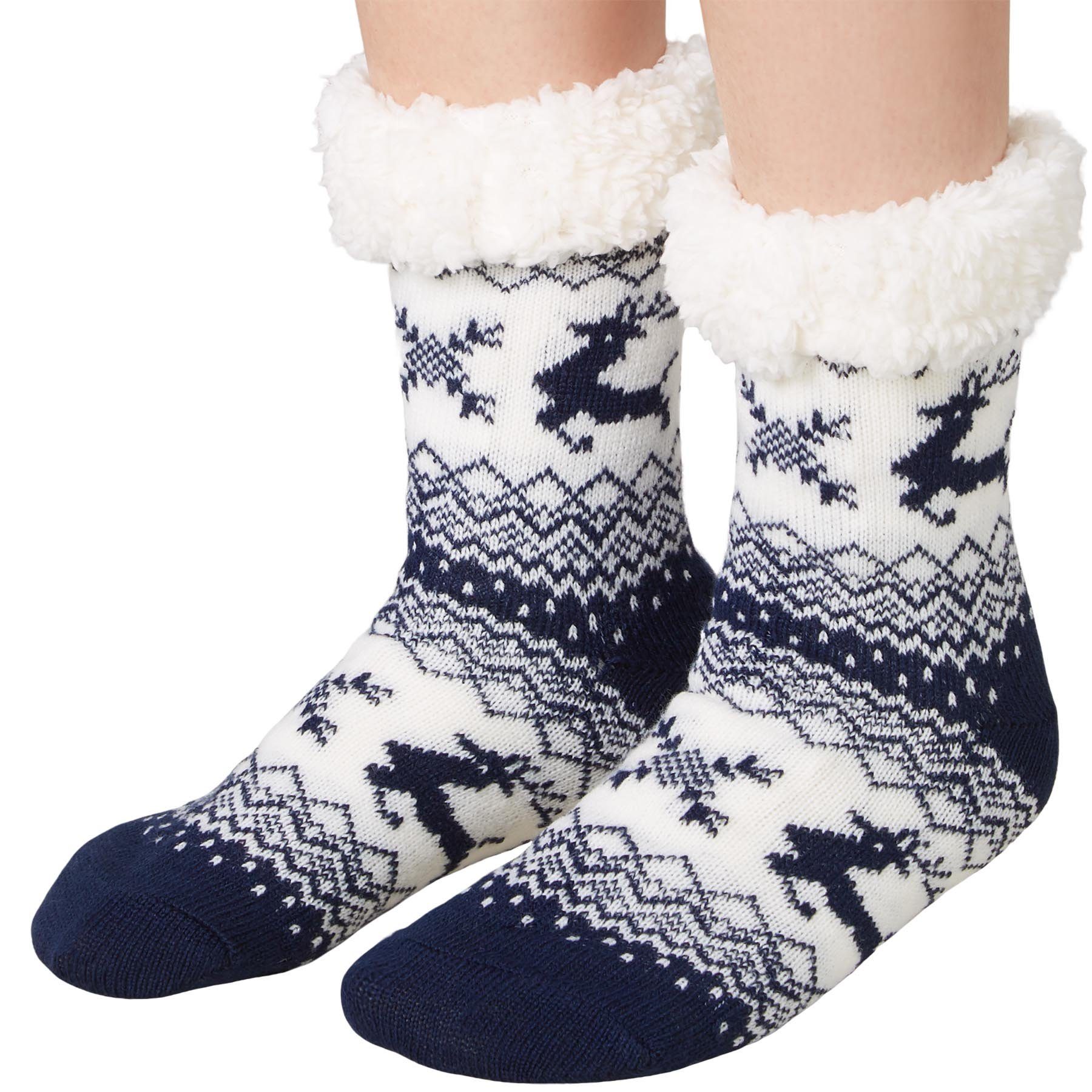 dressforfun Kuschelsocken Kuschelsocken mit Rentier-Motiv blau-weiß