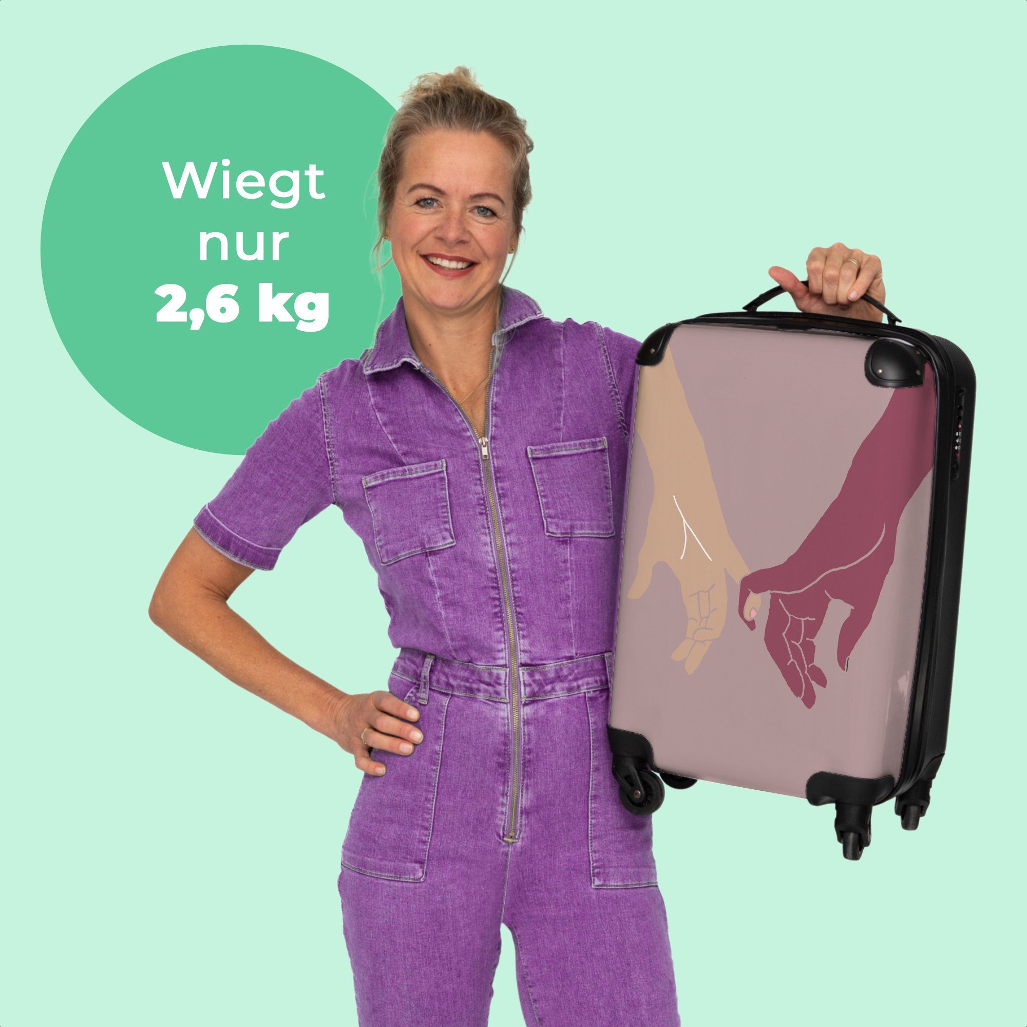 Kunst, Cabin Handgepäck Rollen, Rollkoffer - 55x35x20cm Abstrakt Reisekoffer Rollen 4 4 Hände Handgepäckkoffer - - NoBoringSuitcases.com© Kleine - Trolley mit Farben