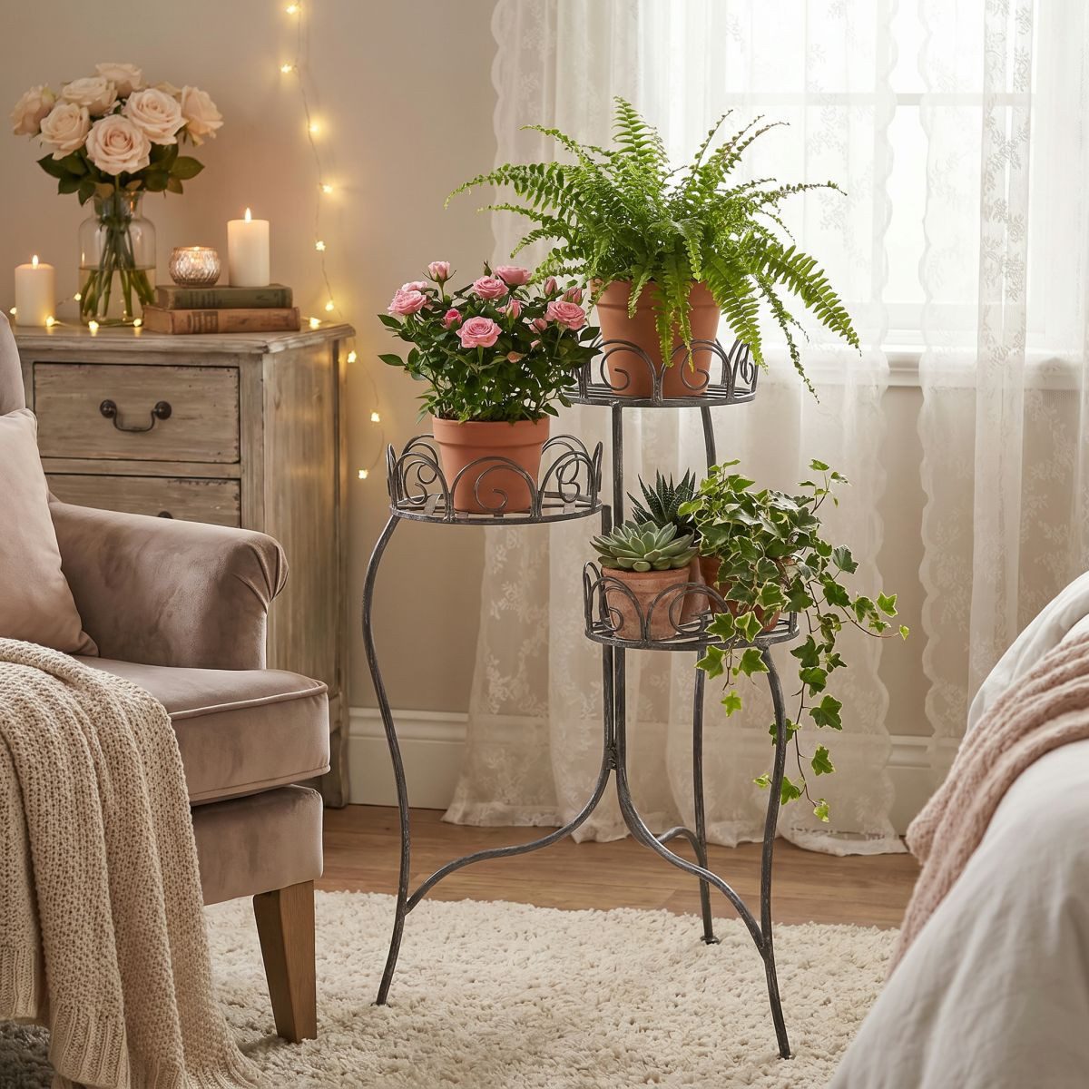 Ambiente Haus Blumenhocker Blumenständer in grau (H) 70cm (1 St), aus Schmiedeeisen mit Pulverbeschichtung für Innen- und Außenbereich