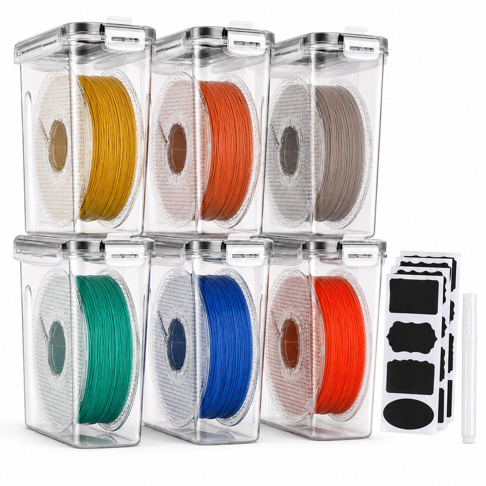 BlingBin Filament 6‑Pack Filament‑Aufbewahrungsboxen 4,0L, luftdichte Lagerbox, für 3D‑Druck Filament, staubdicht mit Stift und Etiketten, tragbar