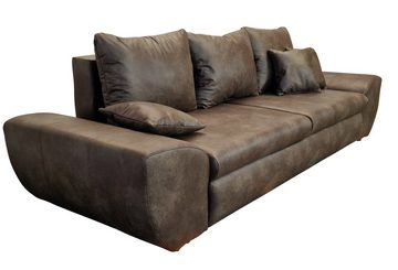 luma-home Big-Sofa 18008, mit Bettfunktion und Stauraum 275 cm breit, Wellenunterfederung, Mikrofaser, Leder-Optik, Vintage Braun