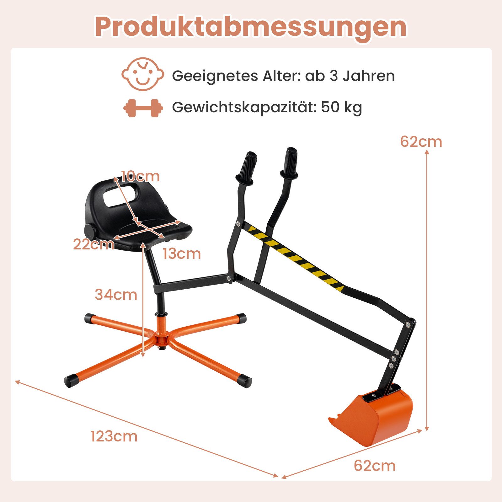 COSTWAY Spielzeug-Aufsitzbagger Metall, 360° drehbar, Sandbagger, zum Drauf günstig online kaufen