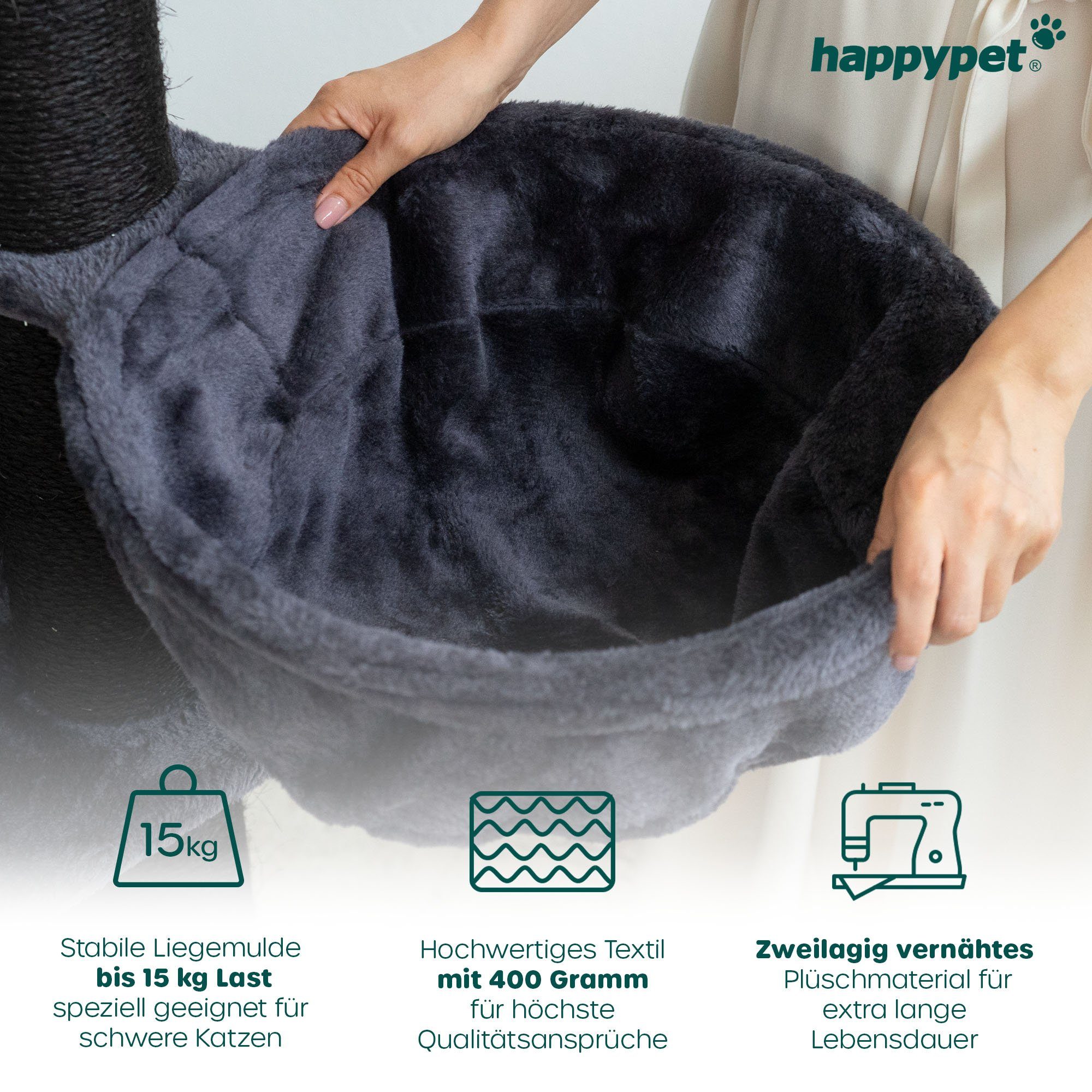 Happypet Kratzbaum, Gesamthöhe: ca. 181 cm, Haus: 30 x 34 x 34 cm, Spieltau: 92 cm Lang