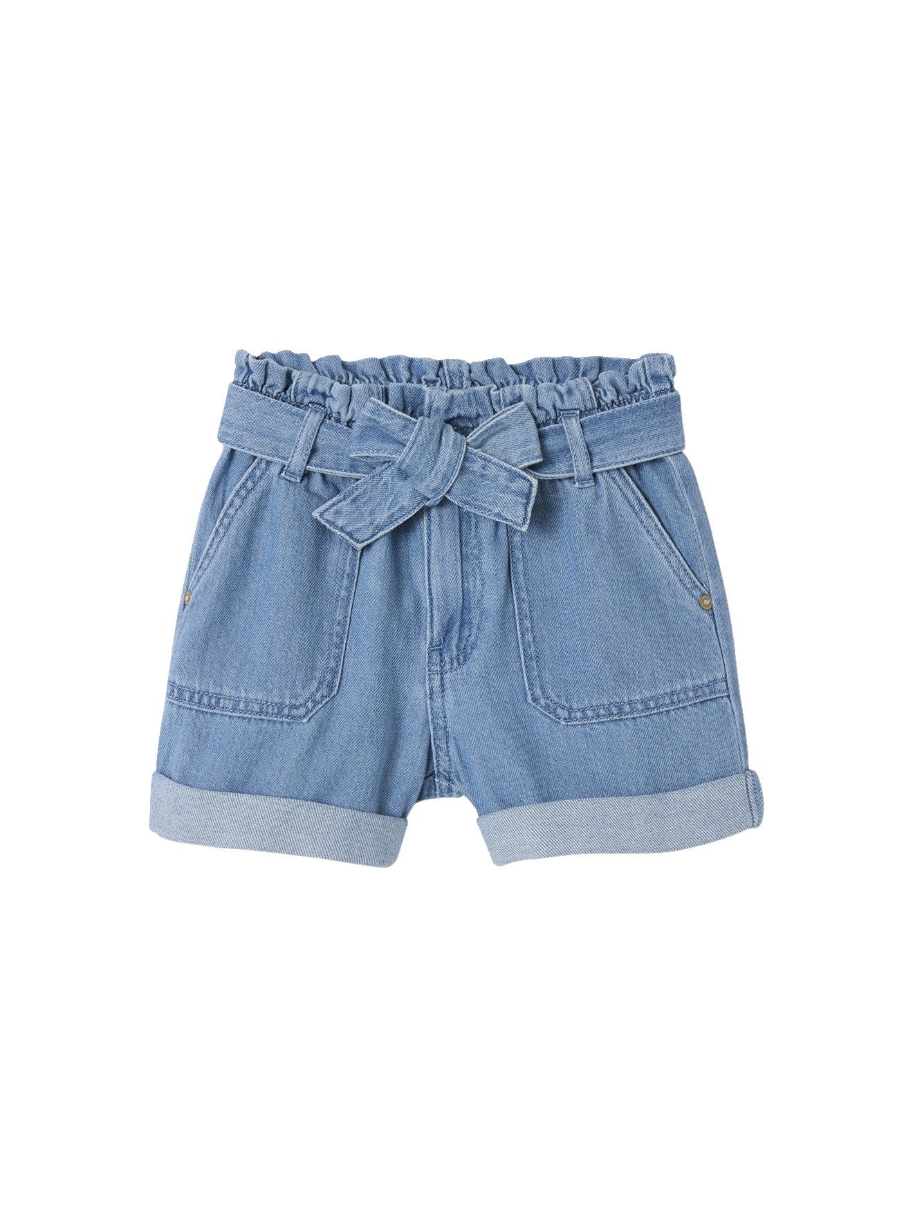 Shorts Mädchen Paperbag-Shorts aus Light-Denim