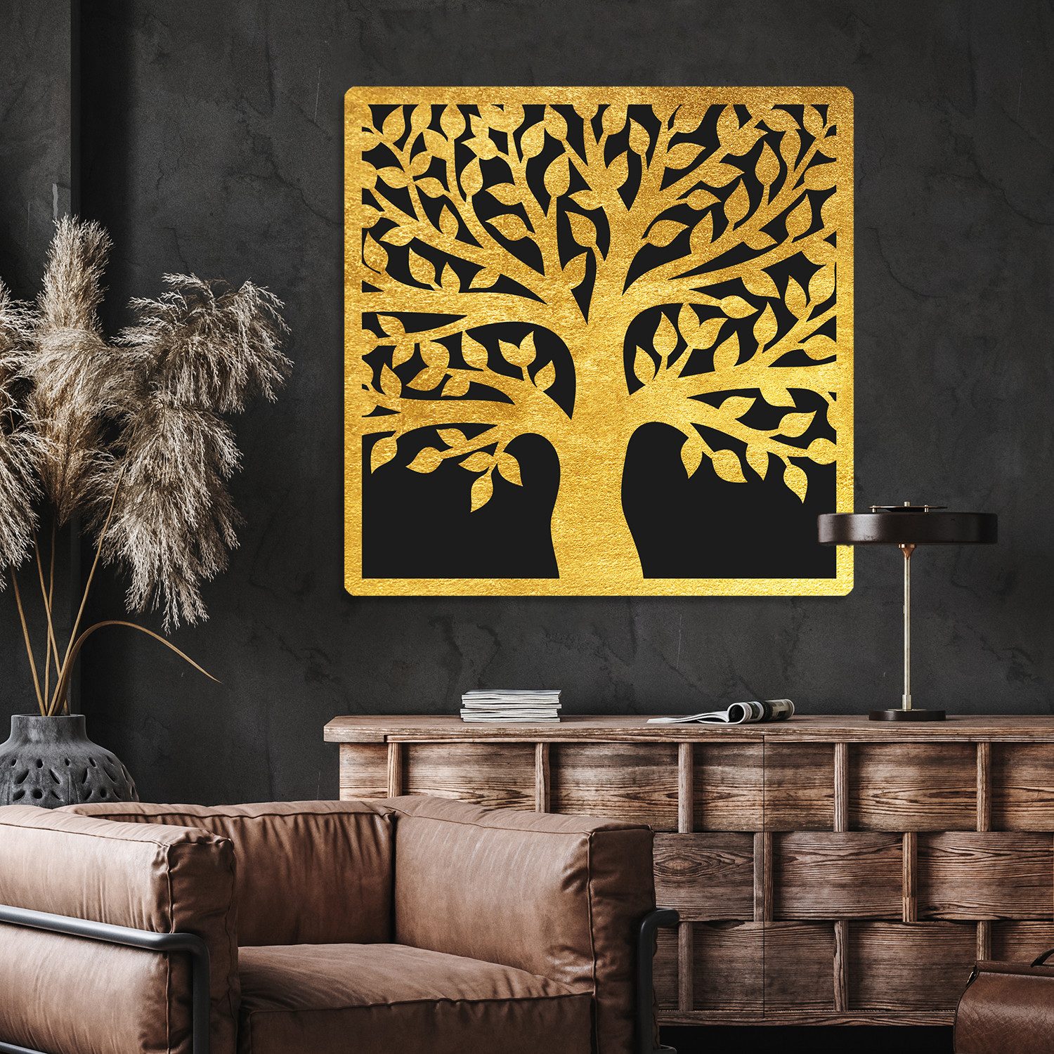 OTTO home Wandbild Bild Lebensbaum mit Blattgold veredelt inkl. rückseitiger Aufhängung, Baum, Baumbilder, Wald (1 St), Lebensbaum-Wandbilder mit handveredelten Blattgold-Applikationen