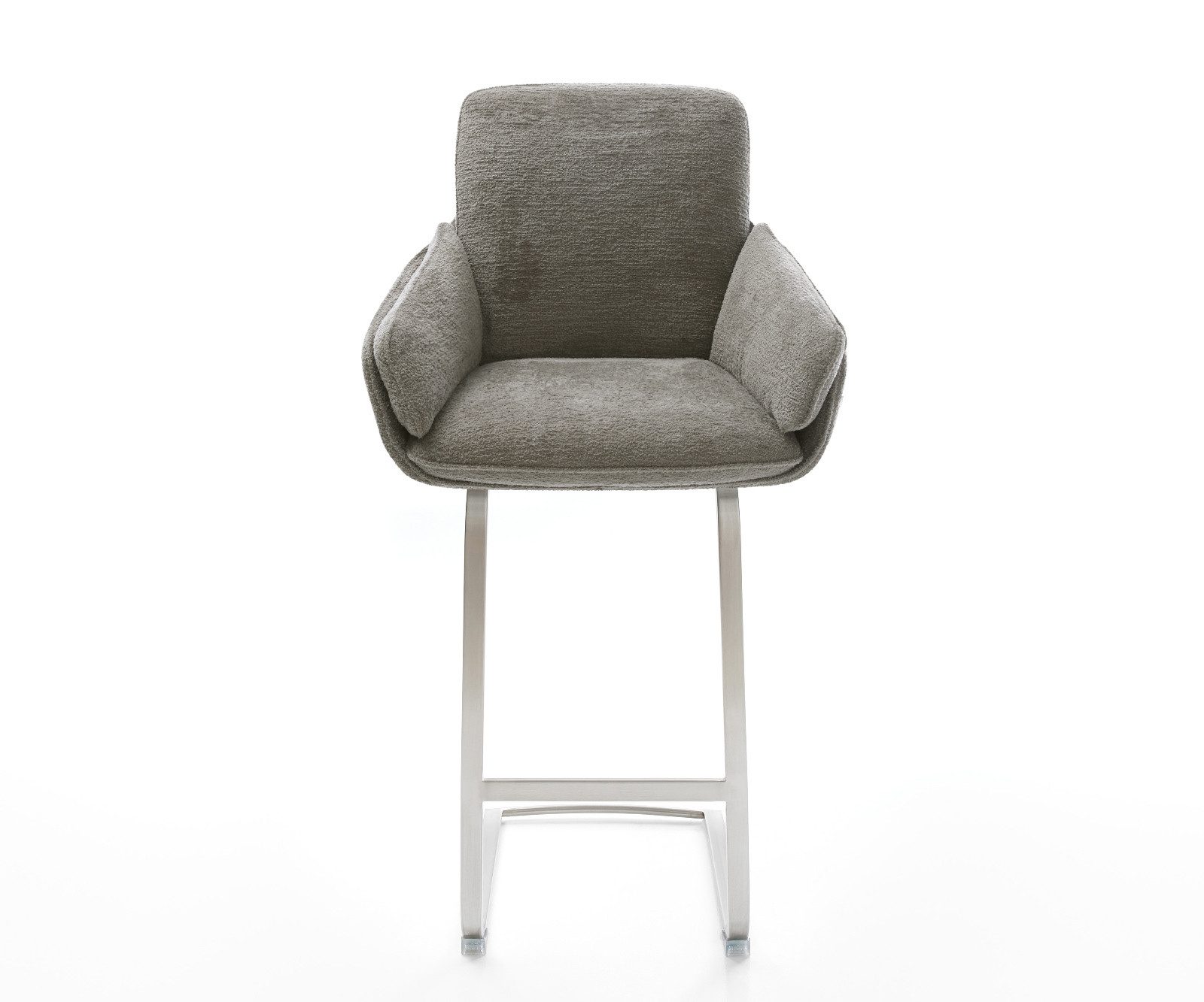 DELIFE Barhocker Luan-Flex, Freischwinger Flach Edelstahl Silberfarben Bouclé Soft Schlamm