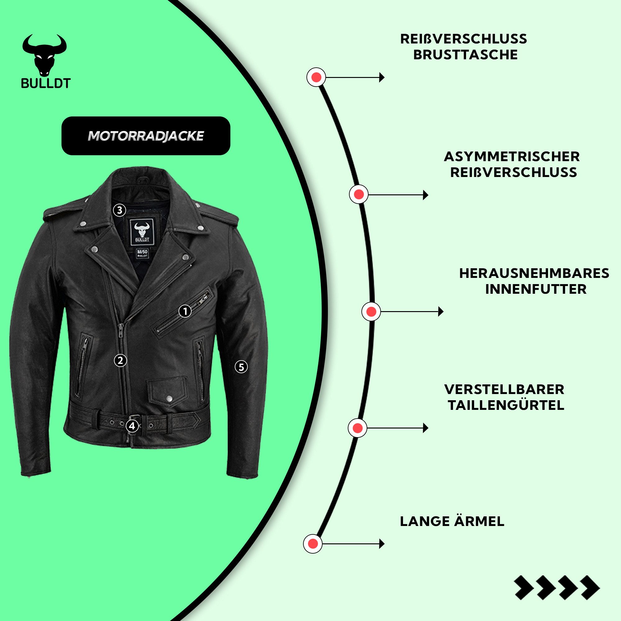 BULLDT Motorradjacke BLD418J Rockerjacke Chopper Lederjacke Brando Retro vintag