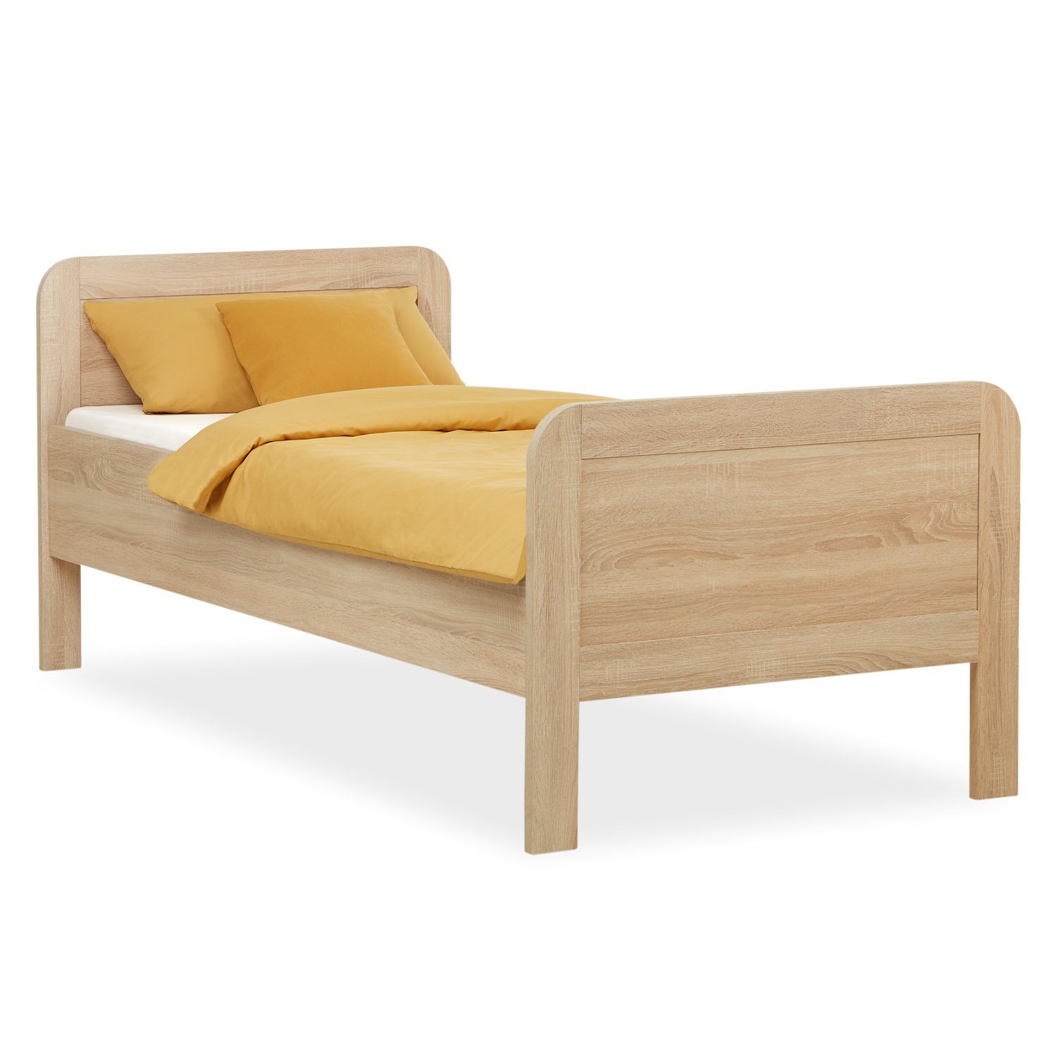 Homestyle4u Holzbett Komfortbett 90x200 cm Natur Weiß Bett