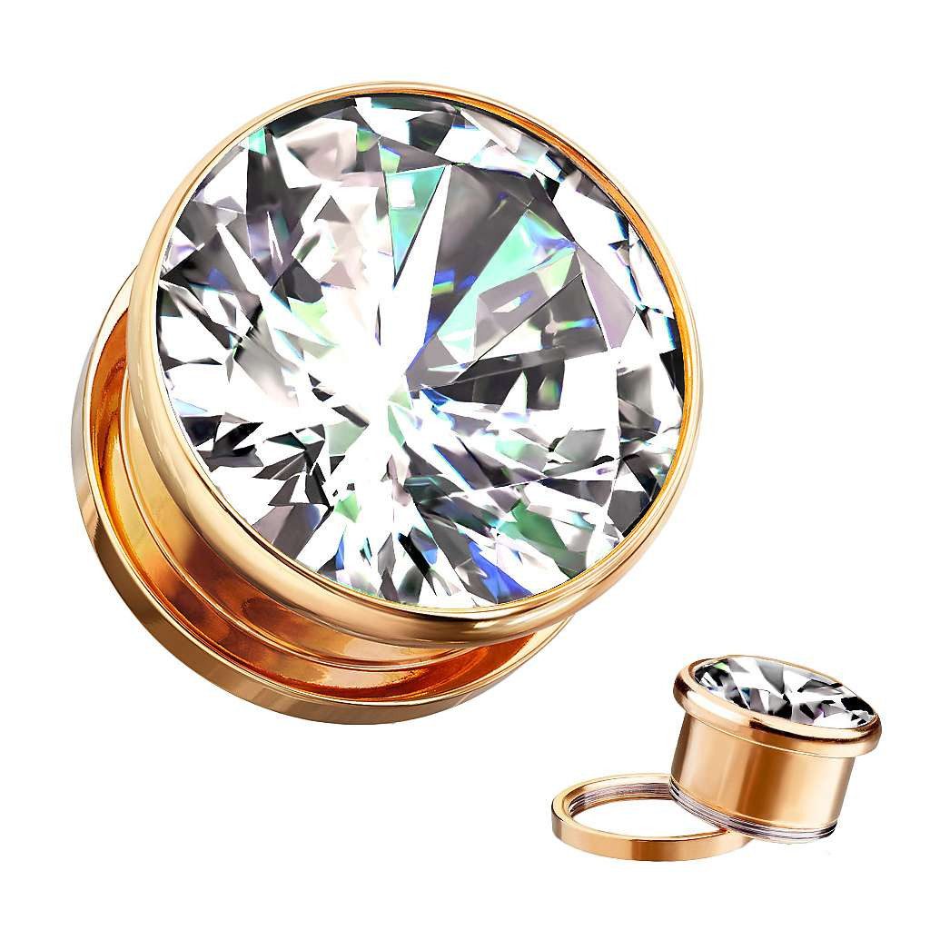 Taffstyle Plug Ohr Tunnel mit großen eingefassten klarem Zirkonia Kristall günstig online kaufen