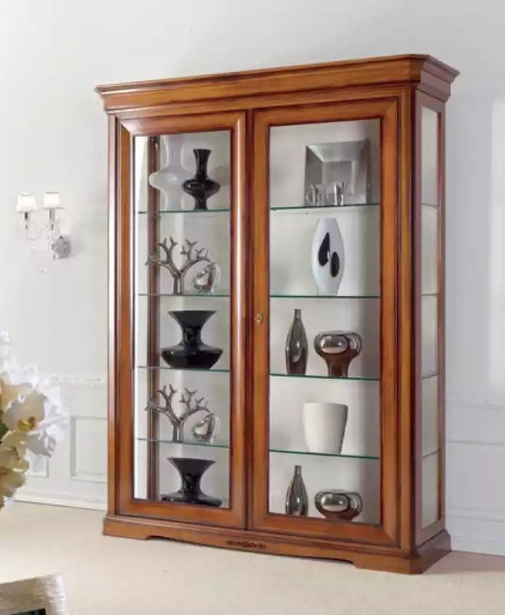 Vitrine Klassische Holzvitrine mit Glastüren in Braun
