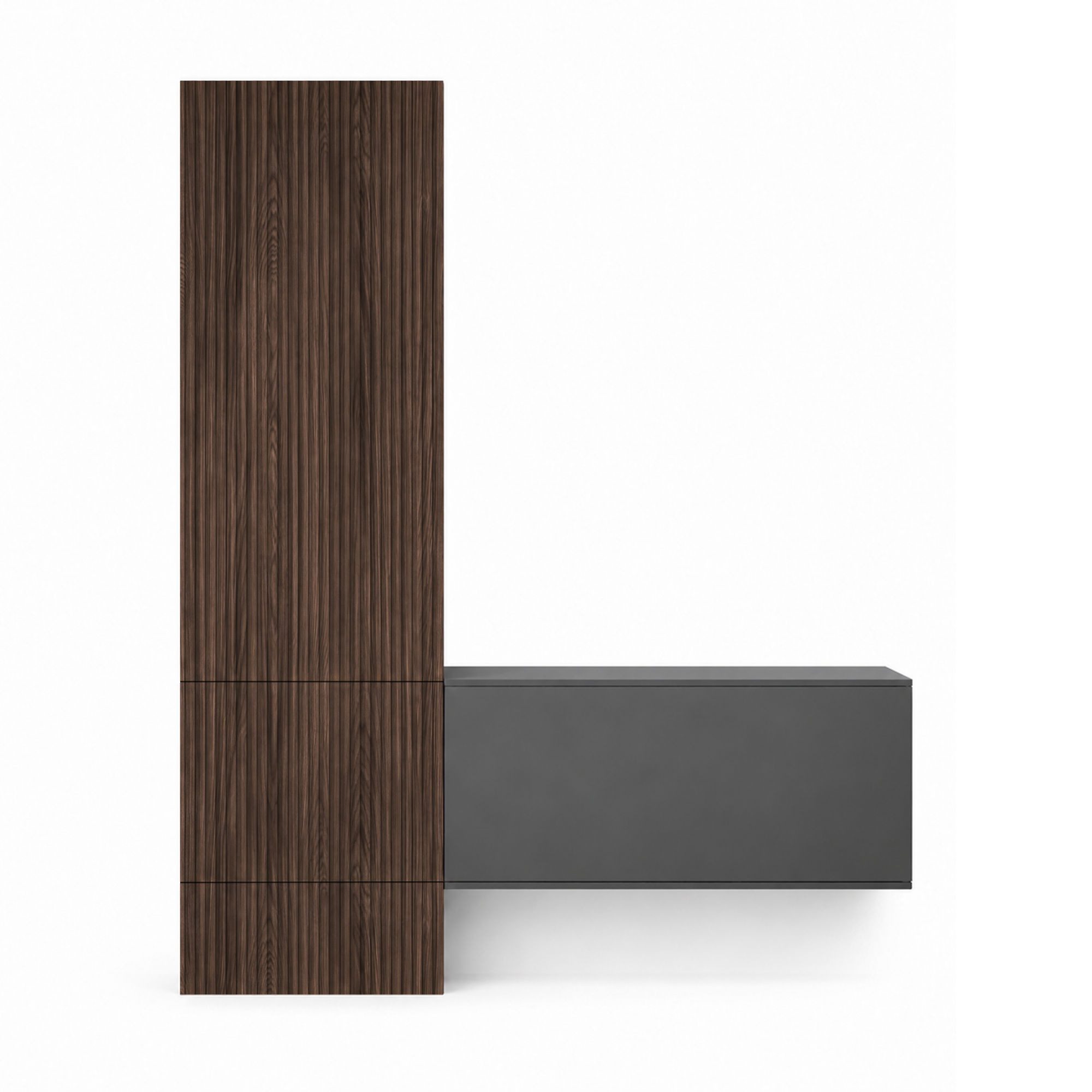 InnoFurn Garderoben-Set Norello Set 4 Anthrazit matt, (Set, 2-St., Geriffeltes Garderobenpaneel mit verdecktem Stauraum), Geriffeltes Paneel, Kleiderstange, Push to Open, Made in Germany