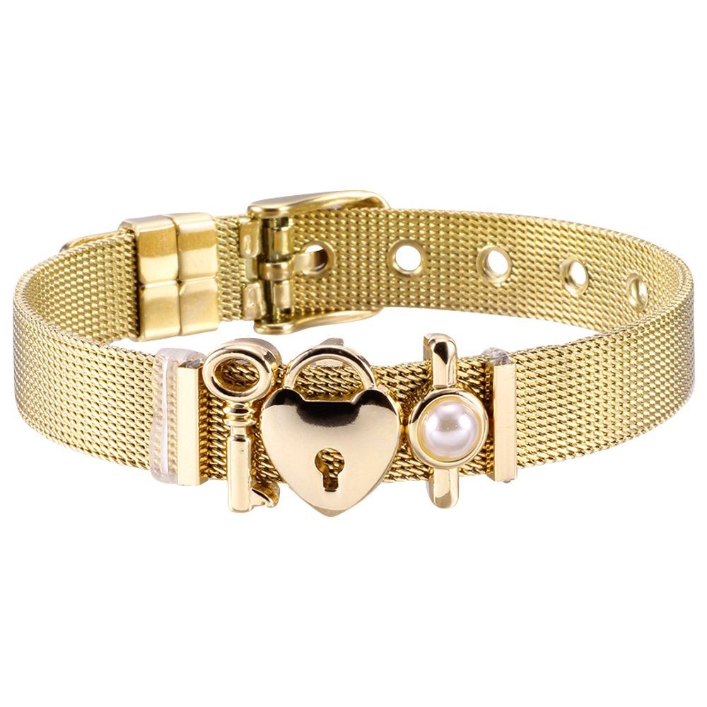 goldfarben Perle Geschenkverpackung), (Armband, inkl. mit Armband verschiedenen Milanaise Heideman "Schloss" und Charms