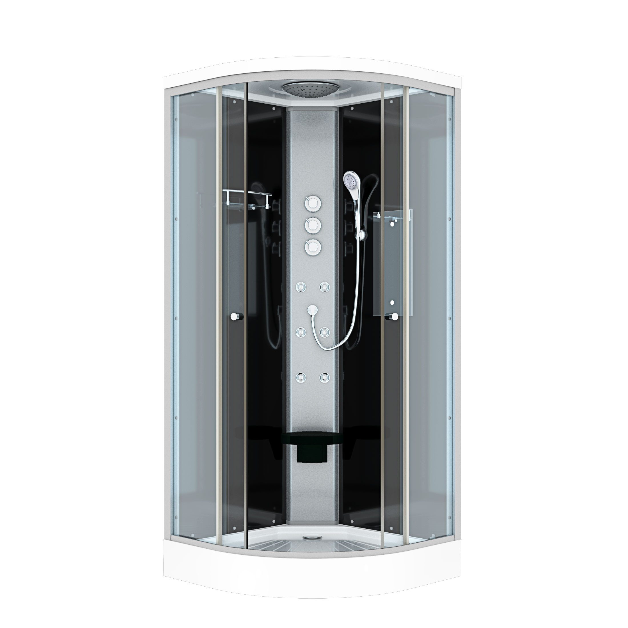 AcquaVapore Komplettdusche Dusche Fertigdusche D10-23T1-ALL Schwarz 100x100, Sicherheitsglas ESG, inklusive Duschwanne, Höhenverstellbar, Mit Bauanleitung, Mit Spiegel, Gehärtetes Glas, Inte