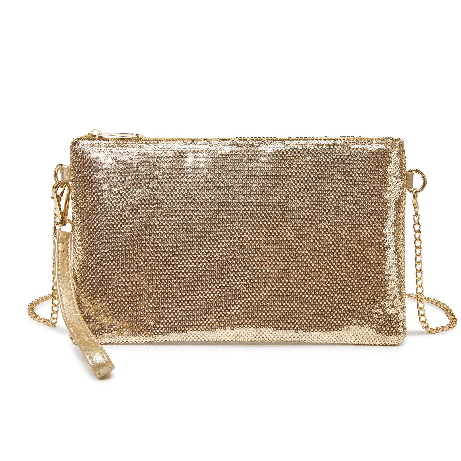 Clutch, Glitzer-Pailletten-Tasche mit Kette