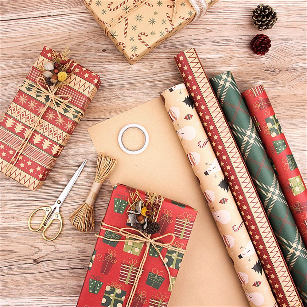Kraftpapier Geschenkpapier,50x70 Set,6Blatt HALWEI Geschenkpapier Geschenkpapier Weihnachten