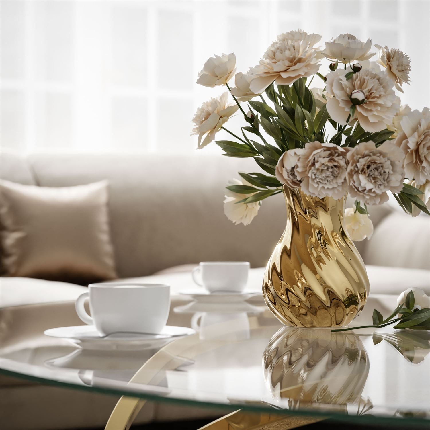 Lookway Couchtisch BELLE Sofatisch mit Glasplatte und goldener Basis (1x Couchtisch), Breite: 122 cm