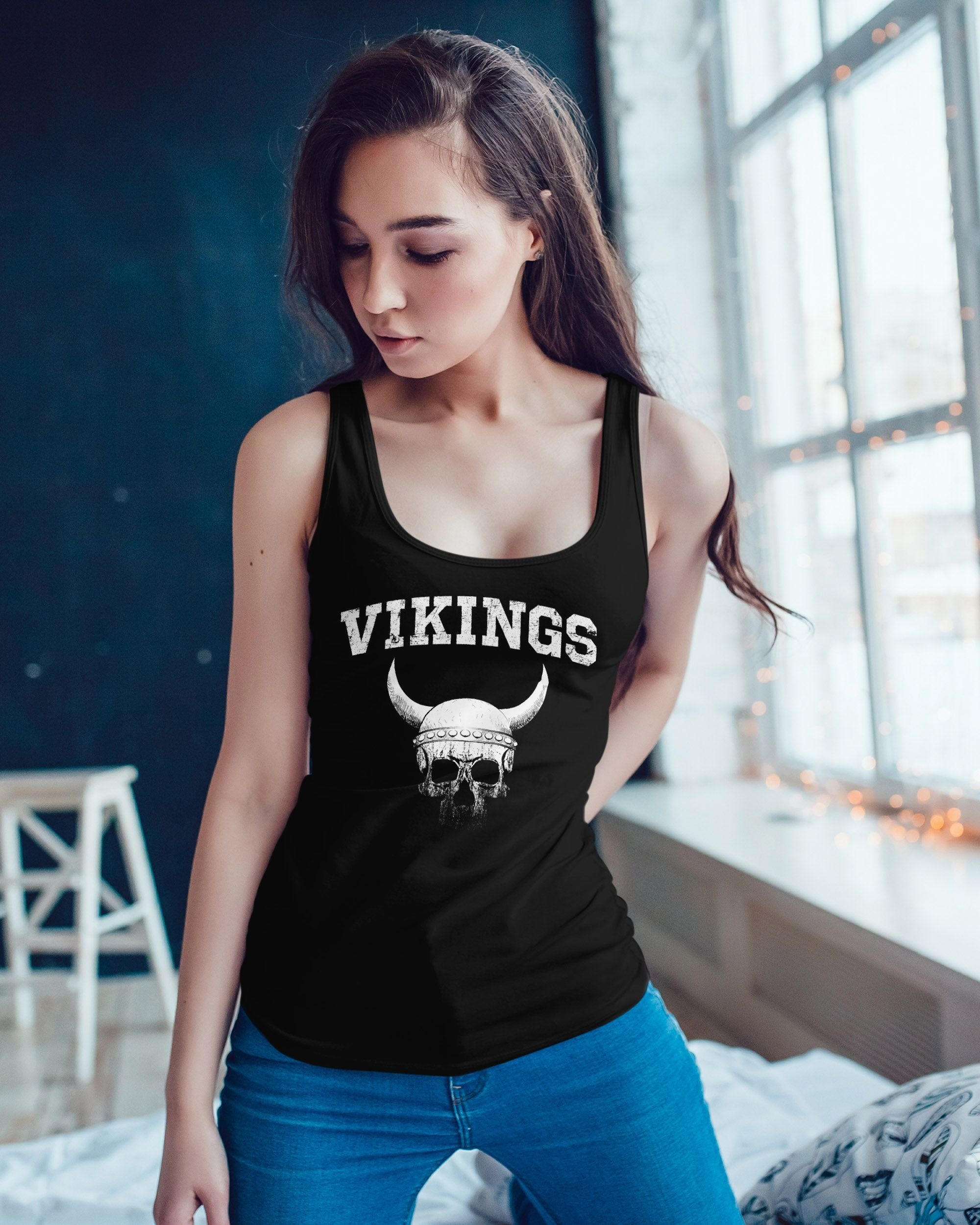 Neverless Tanktop Damen Tank-Top Wikinger-Helm Skull Totenkopf Print Aufdru günstig online kaufen