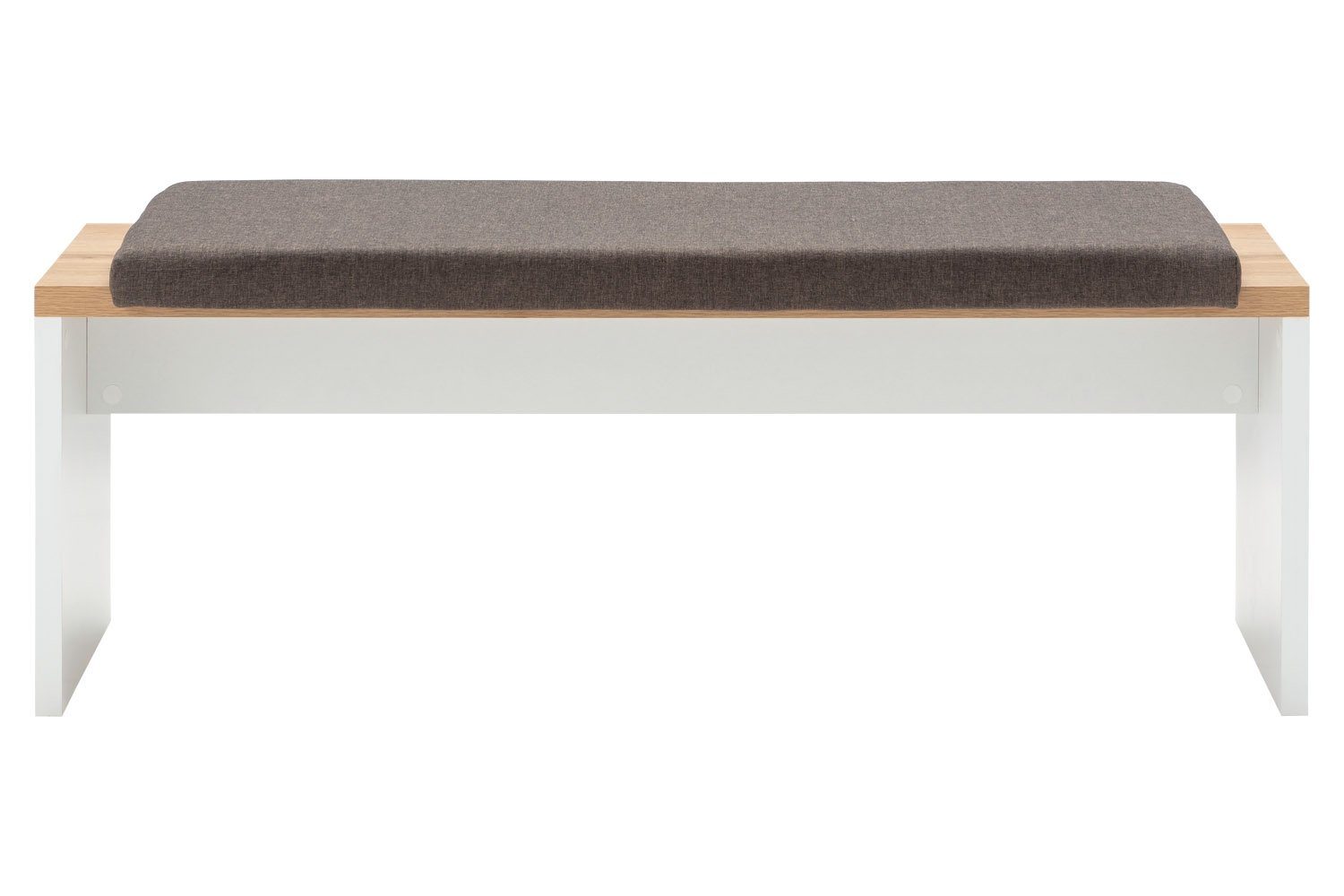 LIV'IN Sitzbank MATERA, B 130 x T 40 cm, Weiß supermatt, Eiche Altholz Dekor, mit Klemmkissen aus Webstoff