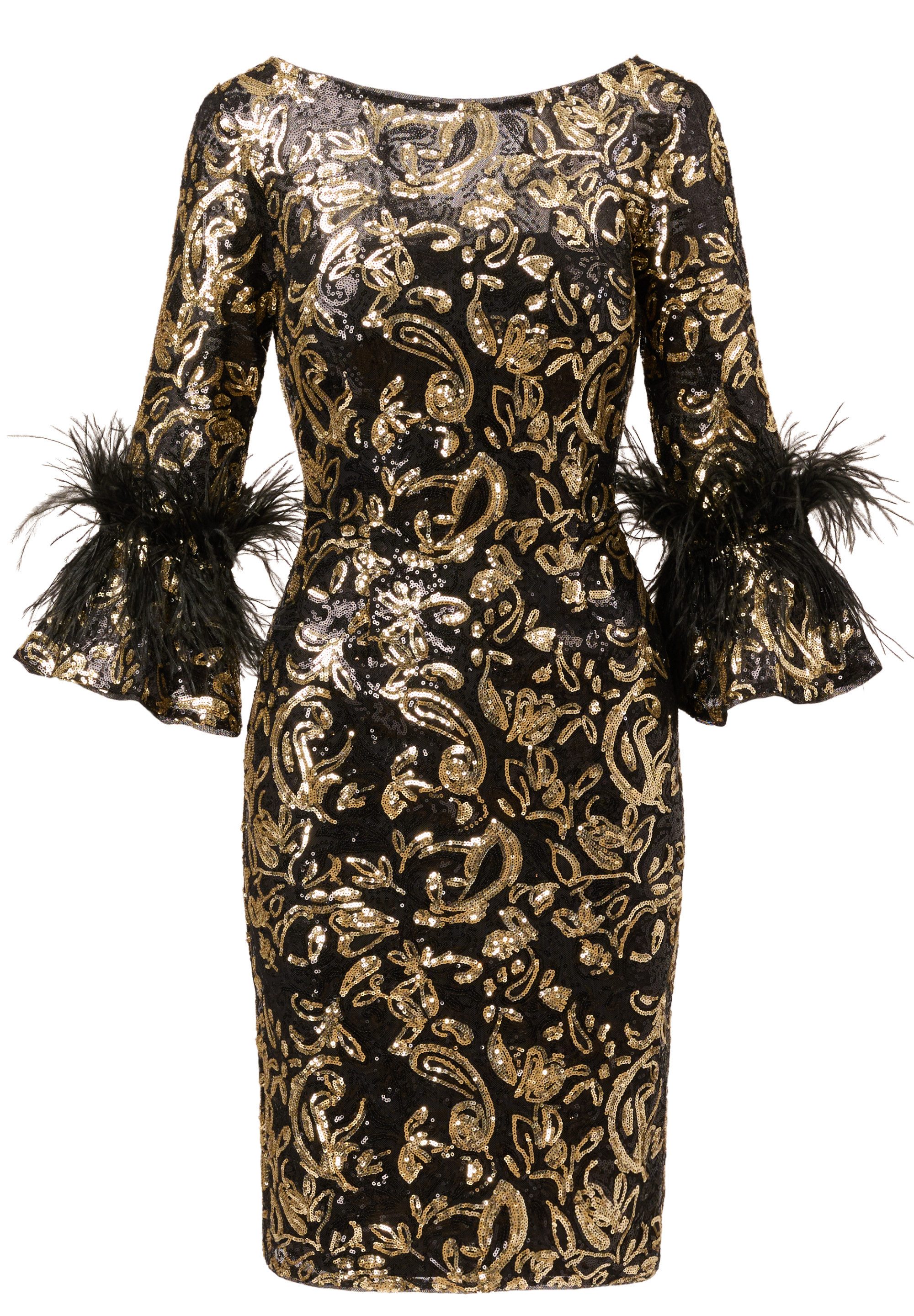 Adrianna Papell Abendkleid Sequin Embroidered Midi Dress Flügelärmel und Pa günstig online kaufen