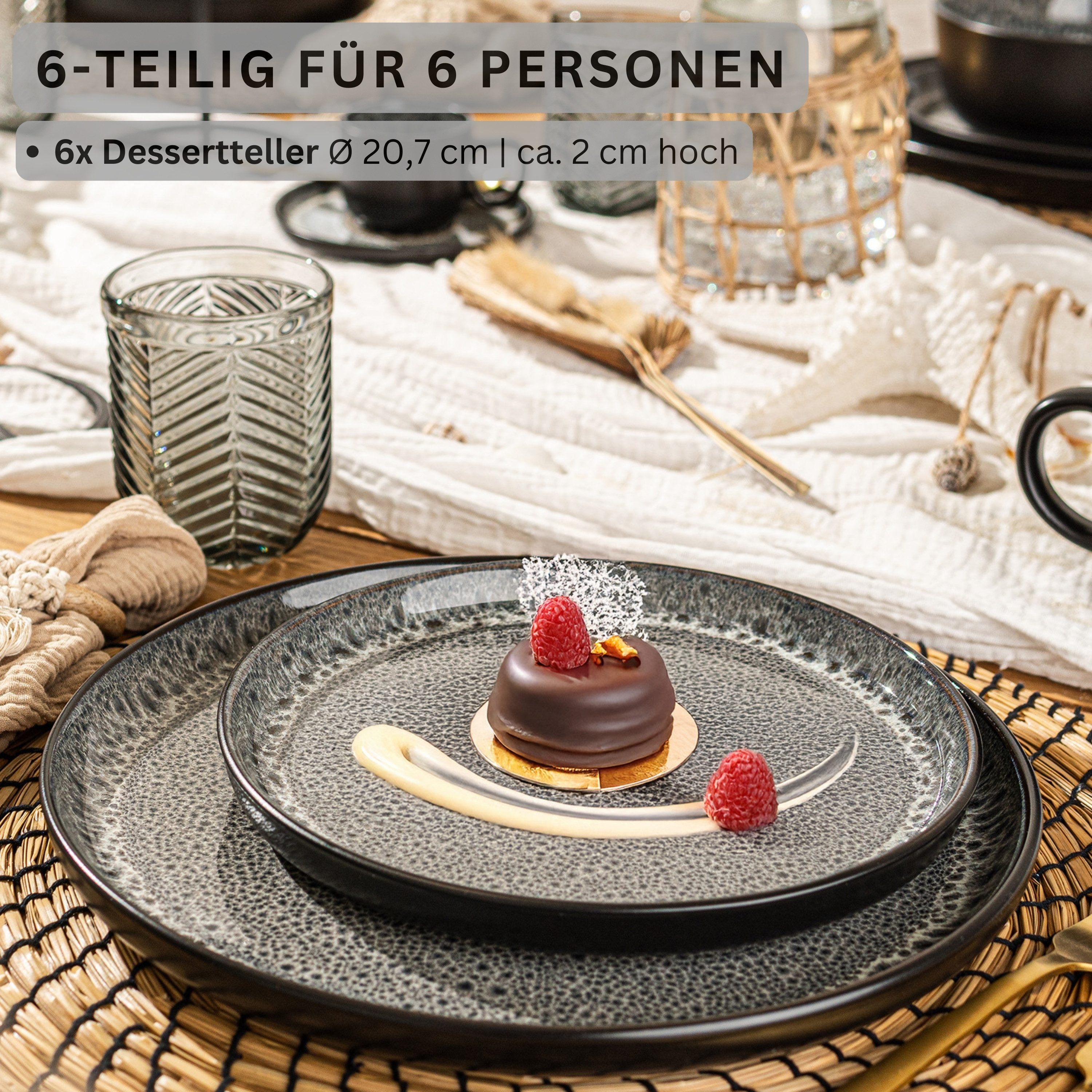 SÄNGER Teller Set Sydney, (6 St), 6 tlg. Dessertteller, Steingut, Grau, Handmade, VALUE COLLECTION
