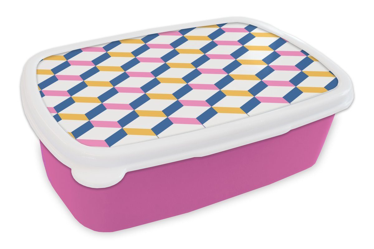 MuchoWow Lunchbox Pastell - Blöcke - Muster, Kunststoff, (2-tlg), Brotbox für Erwachsene, Brotdose Kinder, Snackbox, Mädchen, Kunststoff rosa