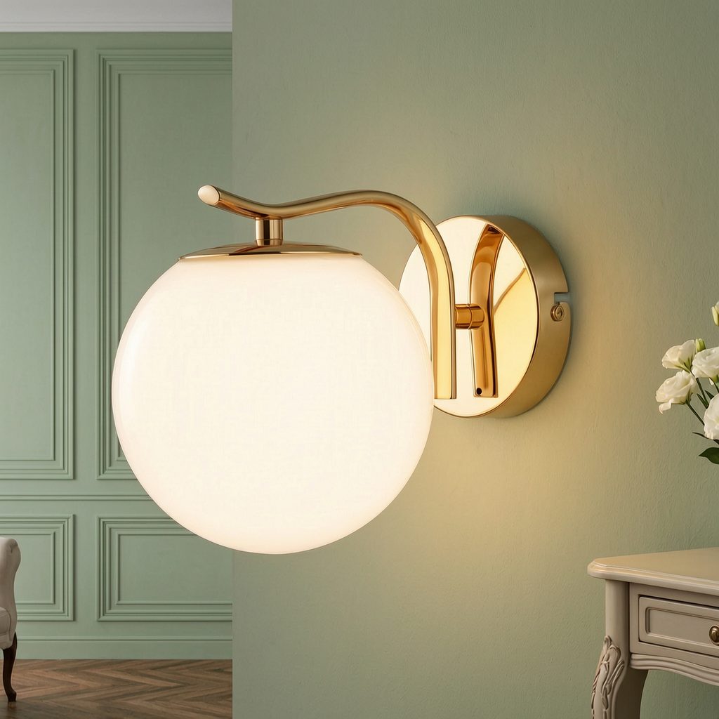 BlingBin LED Wandleuchte Innen Gold Glaskugel Vintage Wandlampe Schlafzimmer Glasschirm, Glas,Metall, LED fest integriert, Tageslichtweiß, wechselbar, Modern Wa – Bild 3 von 5