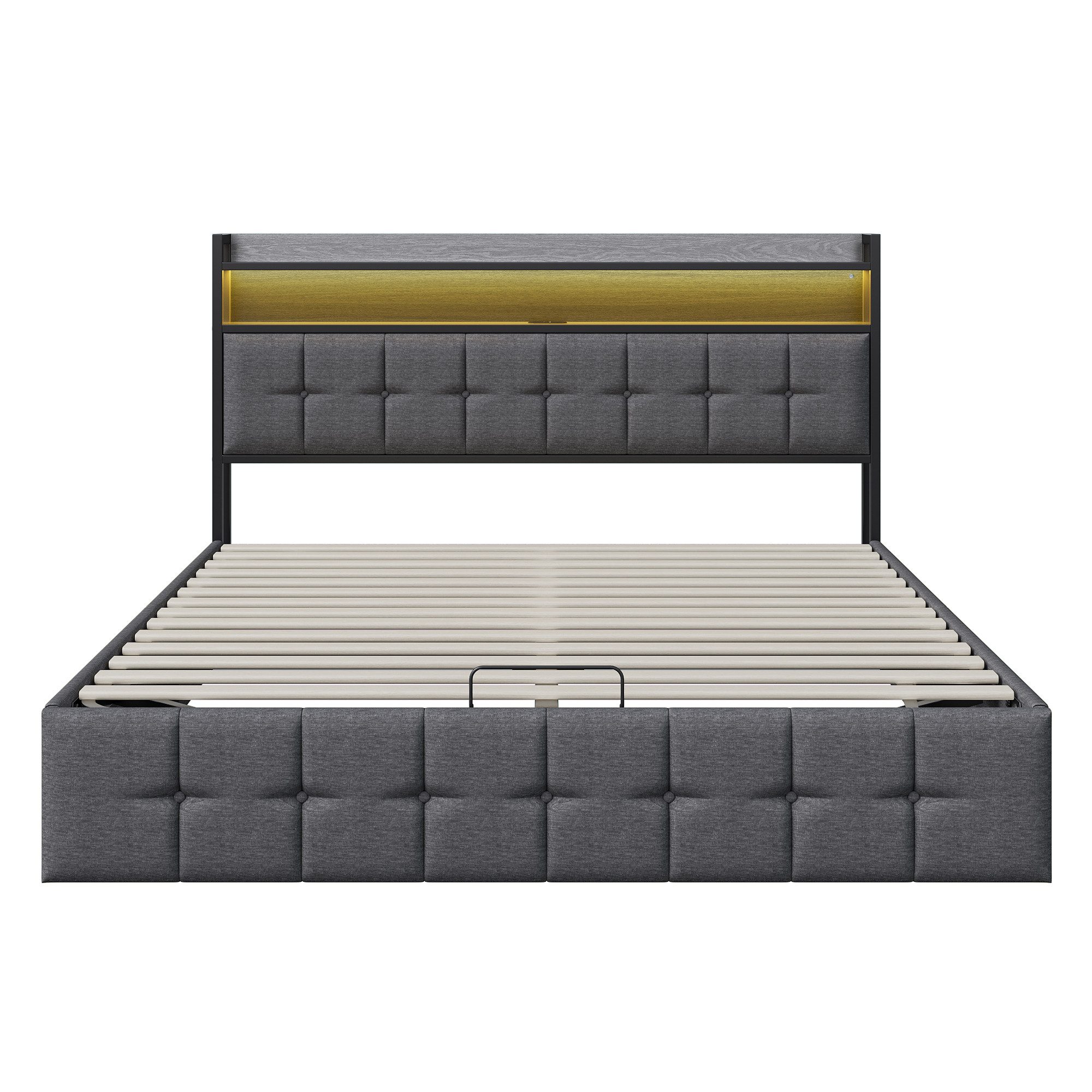 Gdood Polsterbett Stauraumbett Doppelbett LED USB (1 tlg., Hydraulisch hebbarem Stauraum), Mit LED-Licht, Nachttisch, Ladefunktion, Lattenrost,Leinen, 140x200 cm