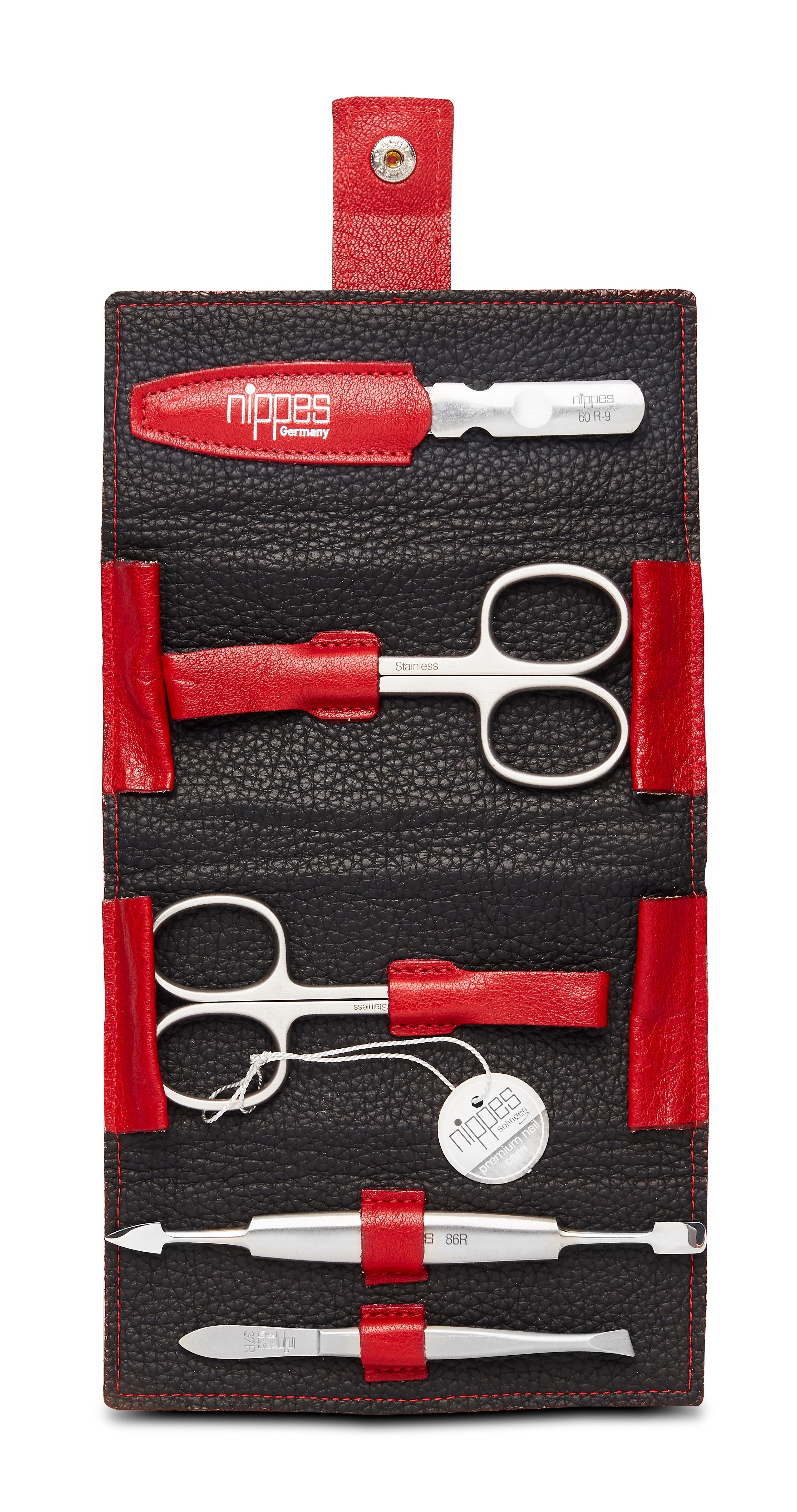 nippes Solingen Maniküre-Etui Maniküre-Set Wild Red 5-tlg. aus italienischem Rindleder, 5 tlg., rostfreier & nickelfreier Stahl