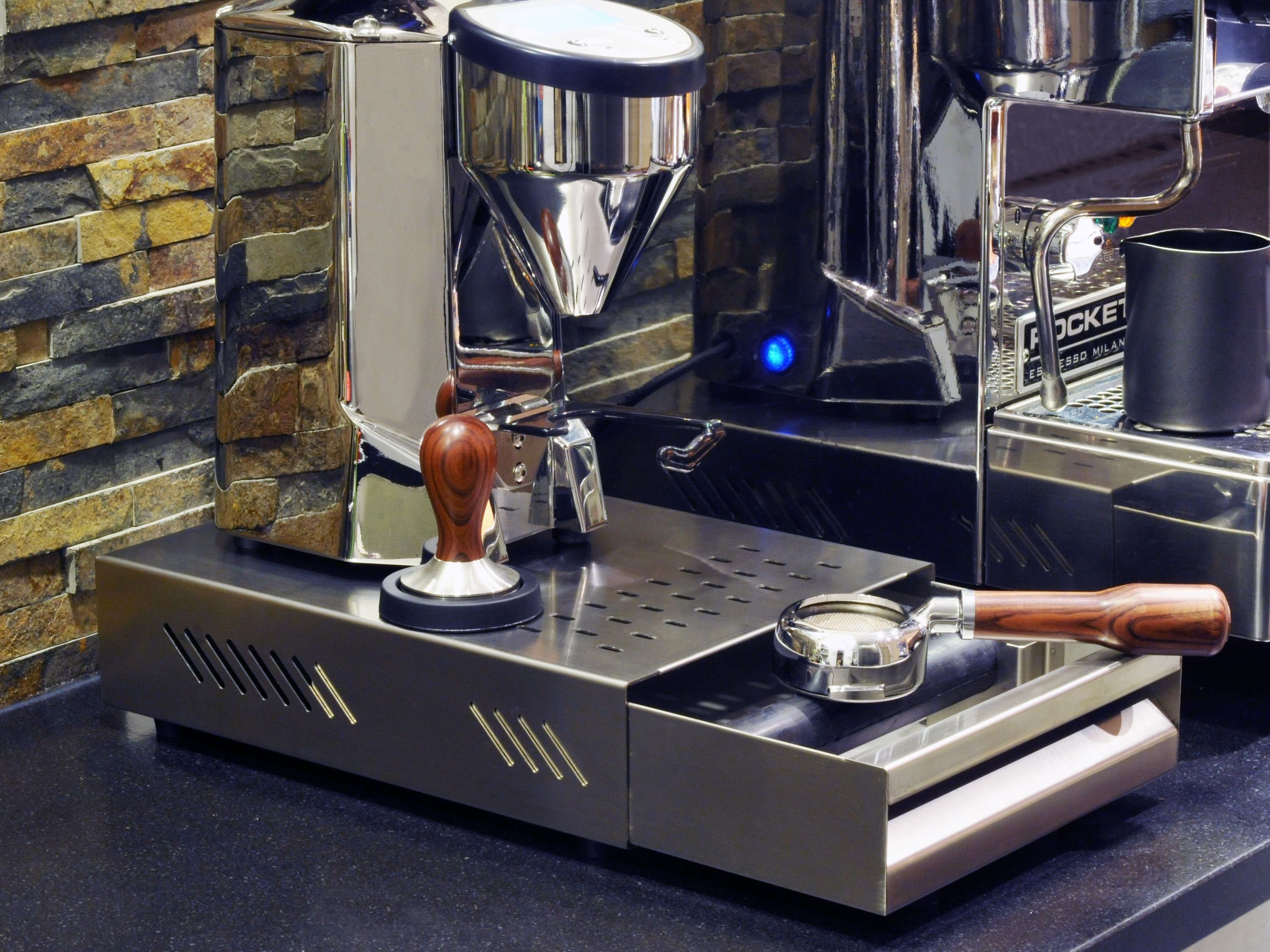 Kaffeesatz, x 350 mm gummierter Stahl, »Professionale« x für Siebträger, Abklopfstab, scarlet Ausklopfbehälter, von aus Abklopfbehälter scarlet 80 250 für Edelstahl/pulverbeschichtetem Sudschublade espresso espresso