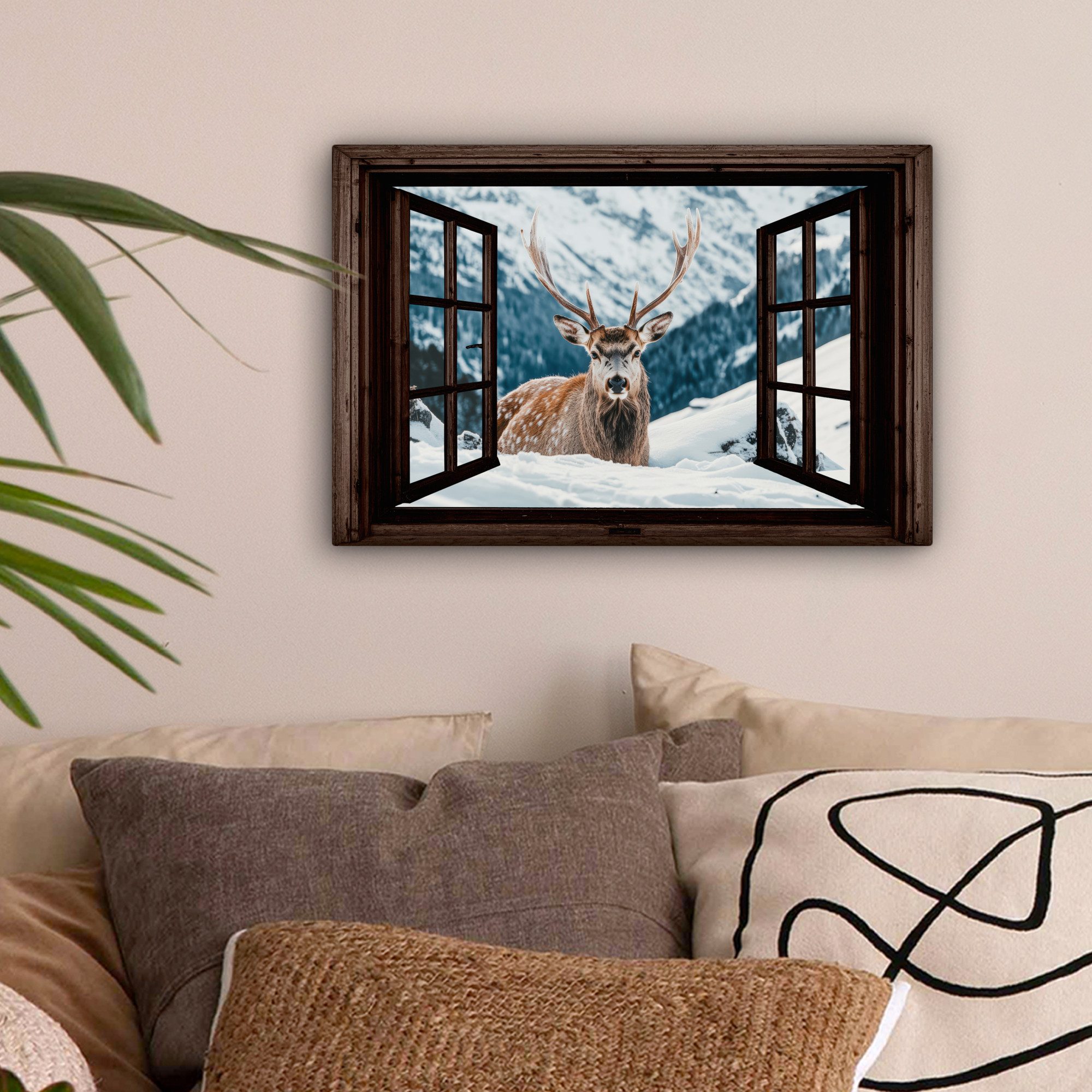 OneMillionCanvasses® Leinwandbild Hirsche - Landschaft - Winter - Natur - T günstig online kaufen