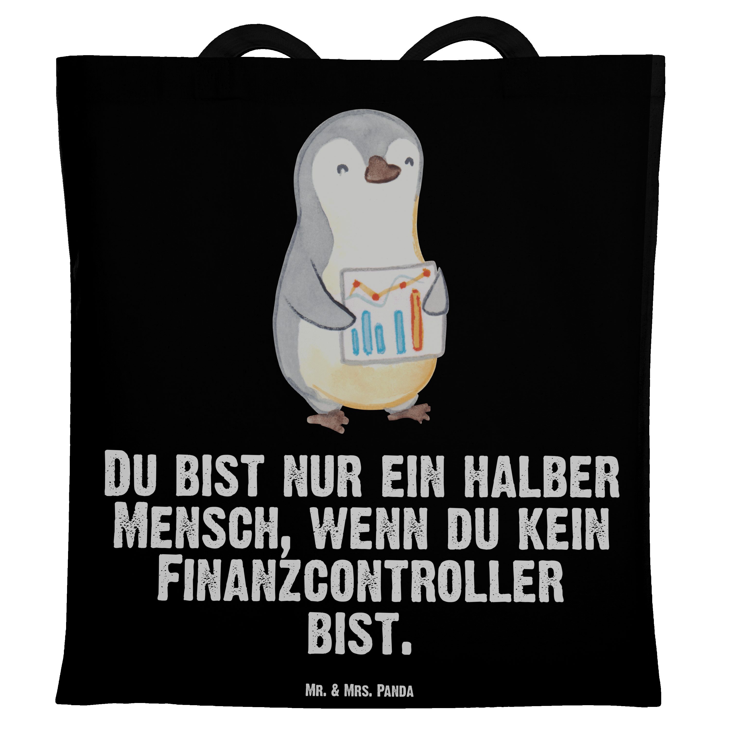 Mr. & Mrs. Panda Tragetasche Finanzcontroller mit Herz - Schwarz - Geschenk, Beuteltasche, Ausbild (1-tlg)